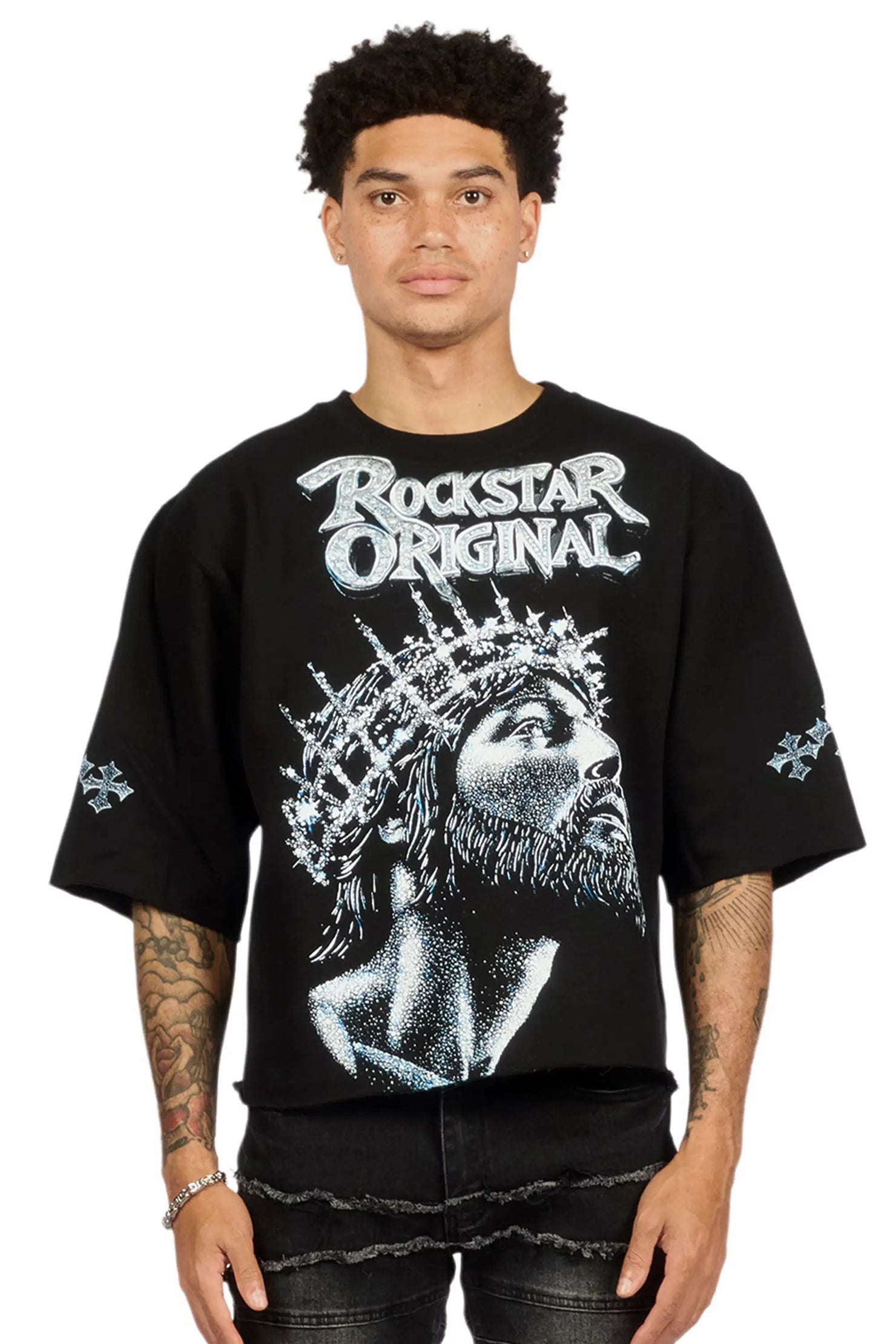 Darius Black Quarter Sleeve Boxy Sweatshirt