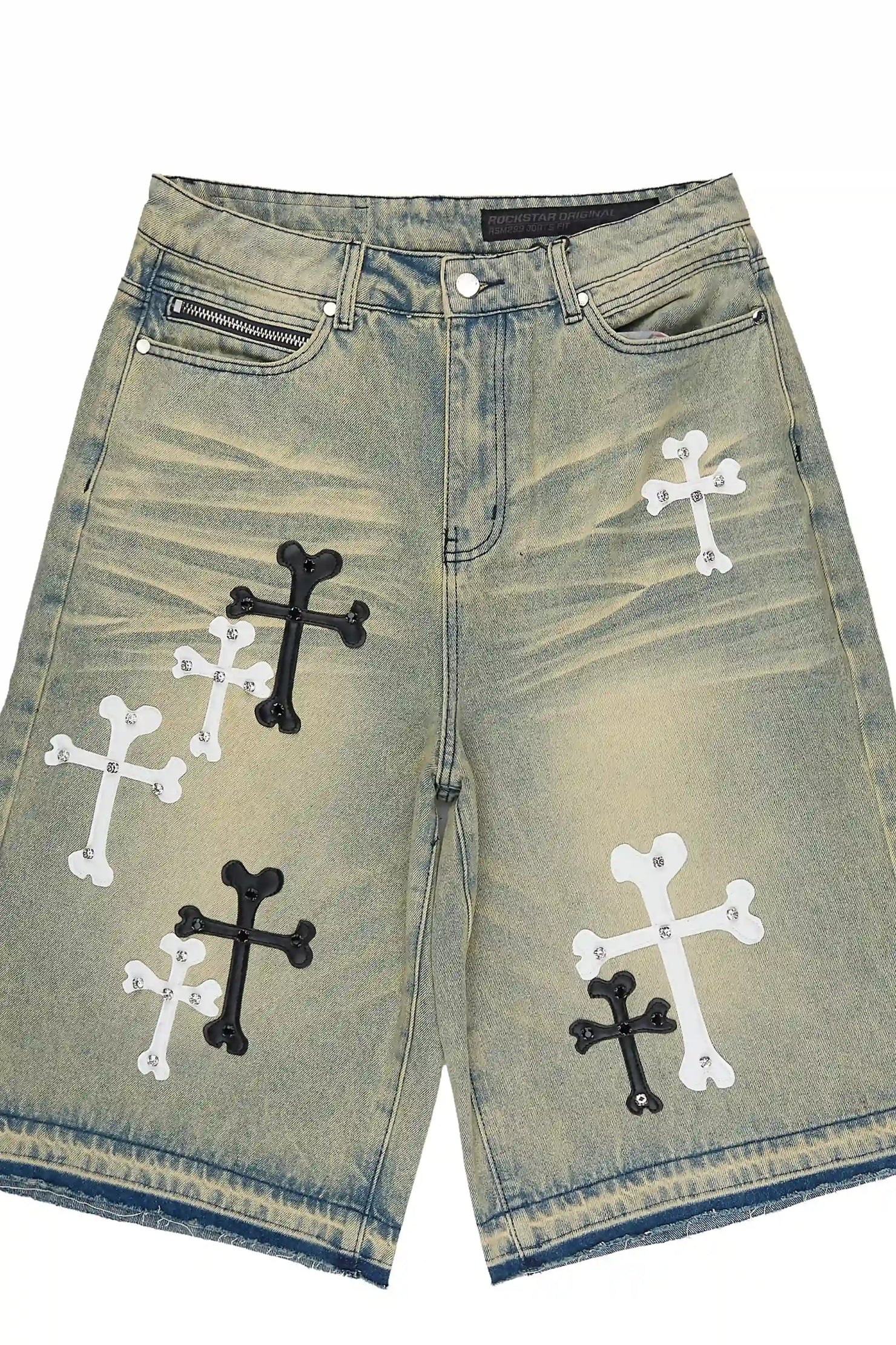 Olivier Tint Blue Patch Rhinestone Denim Short