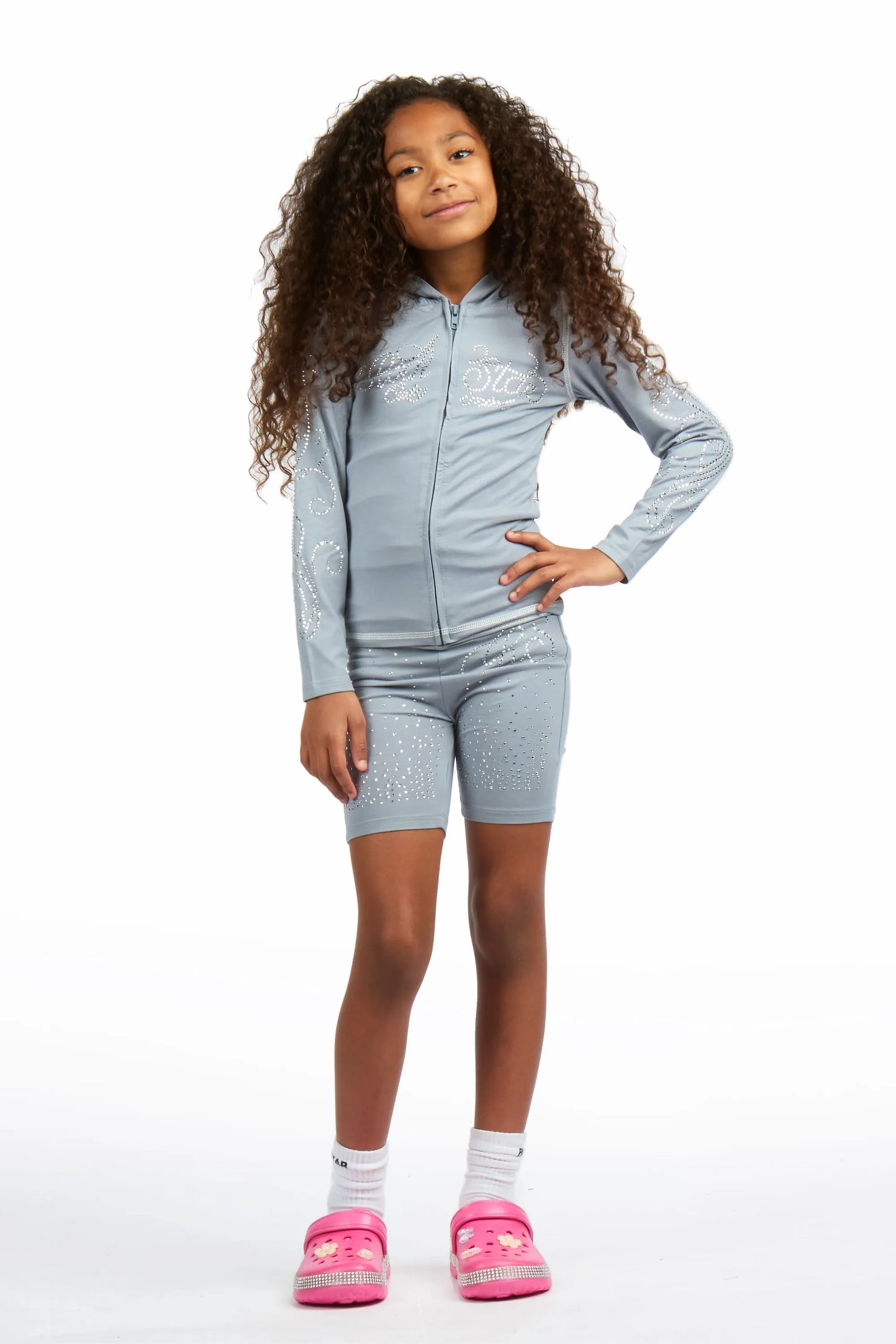 Girls Joella Grey Rhinestone Short Set