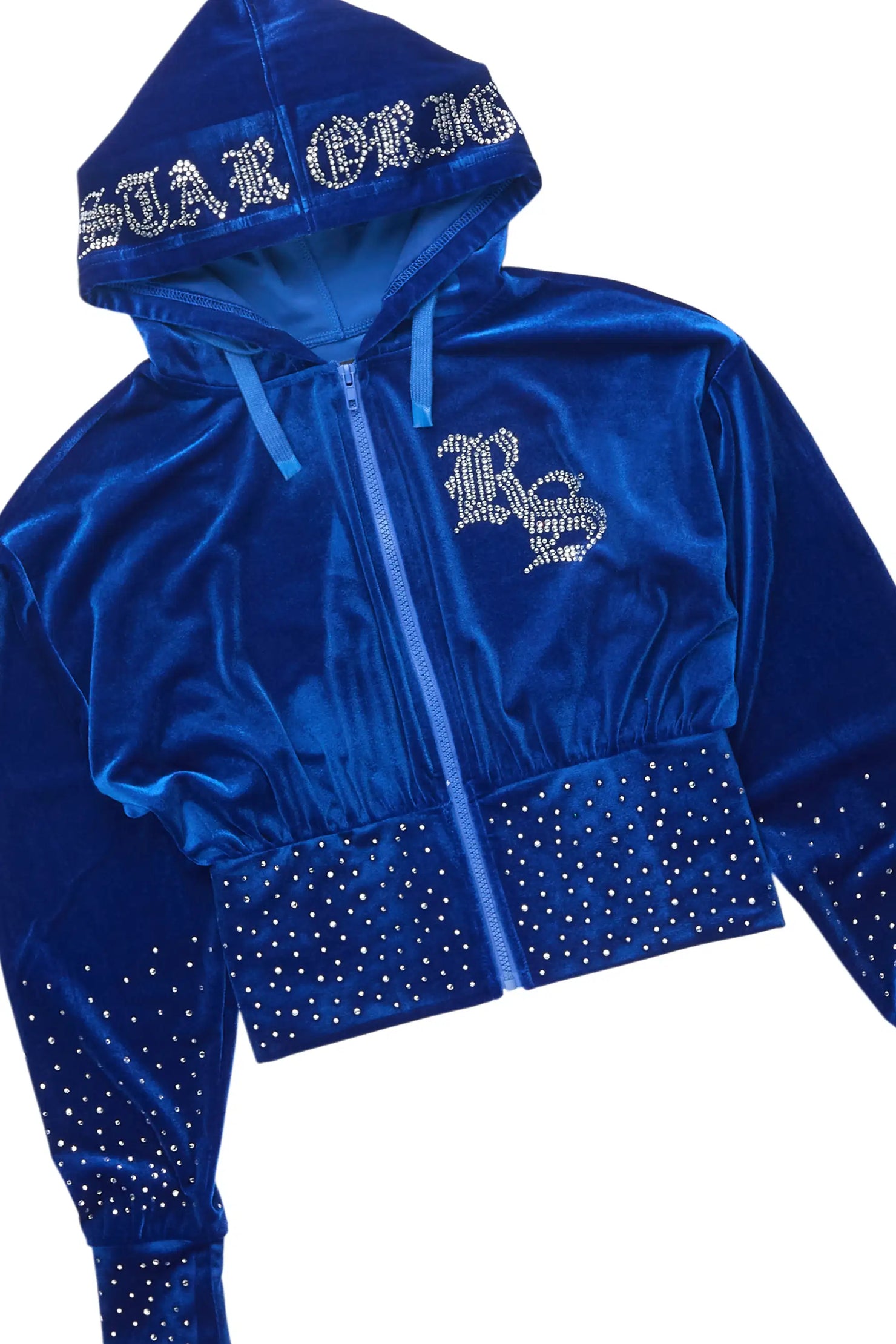 Rachell Royal Blue Rhinestone Velour Stacked Track Set