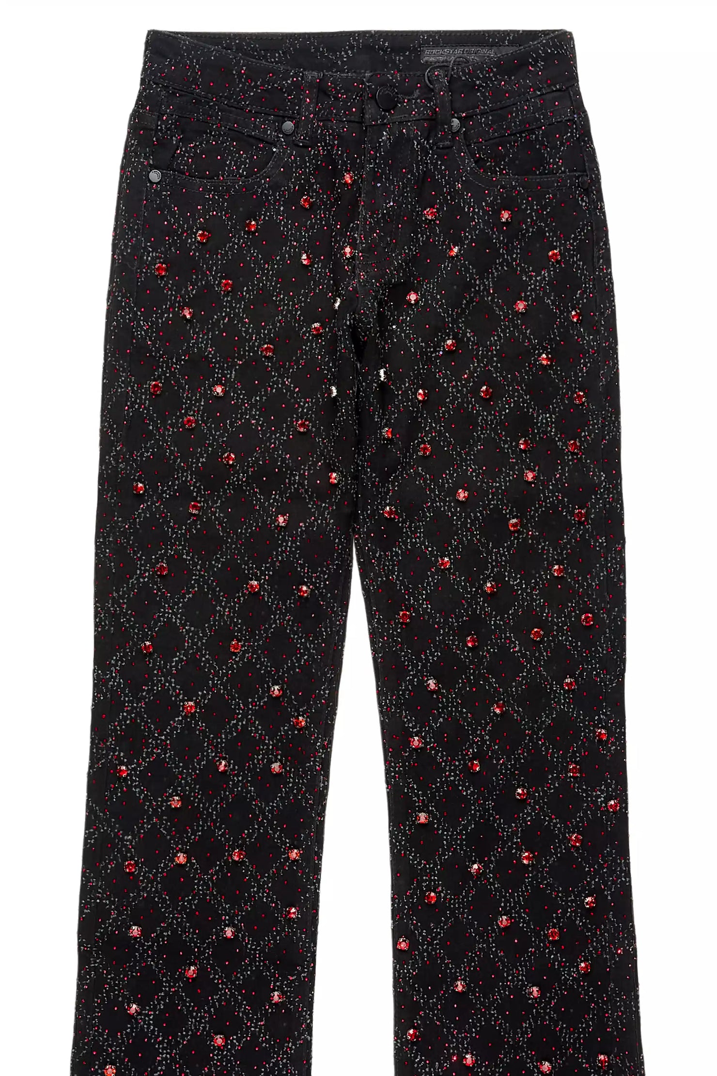 Sareka Black/Red Rhinestone Stacked Flare Jean