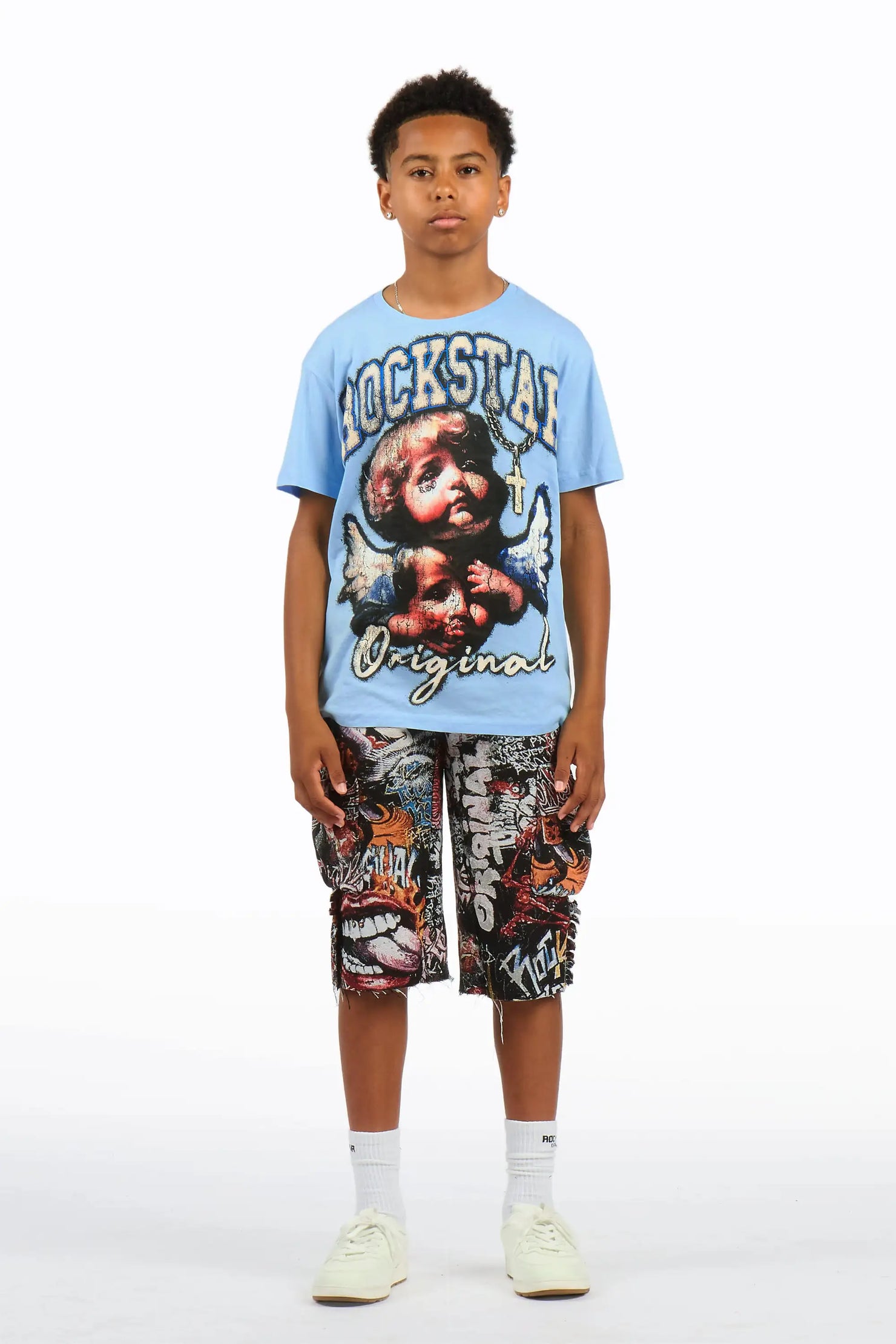 Boys Dejair Blue/Multi T-Shirt Short Set