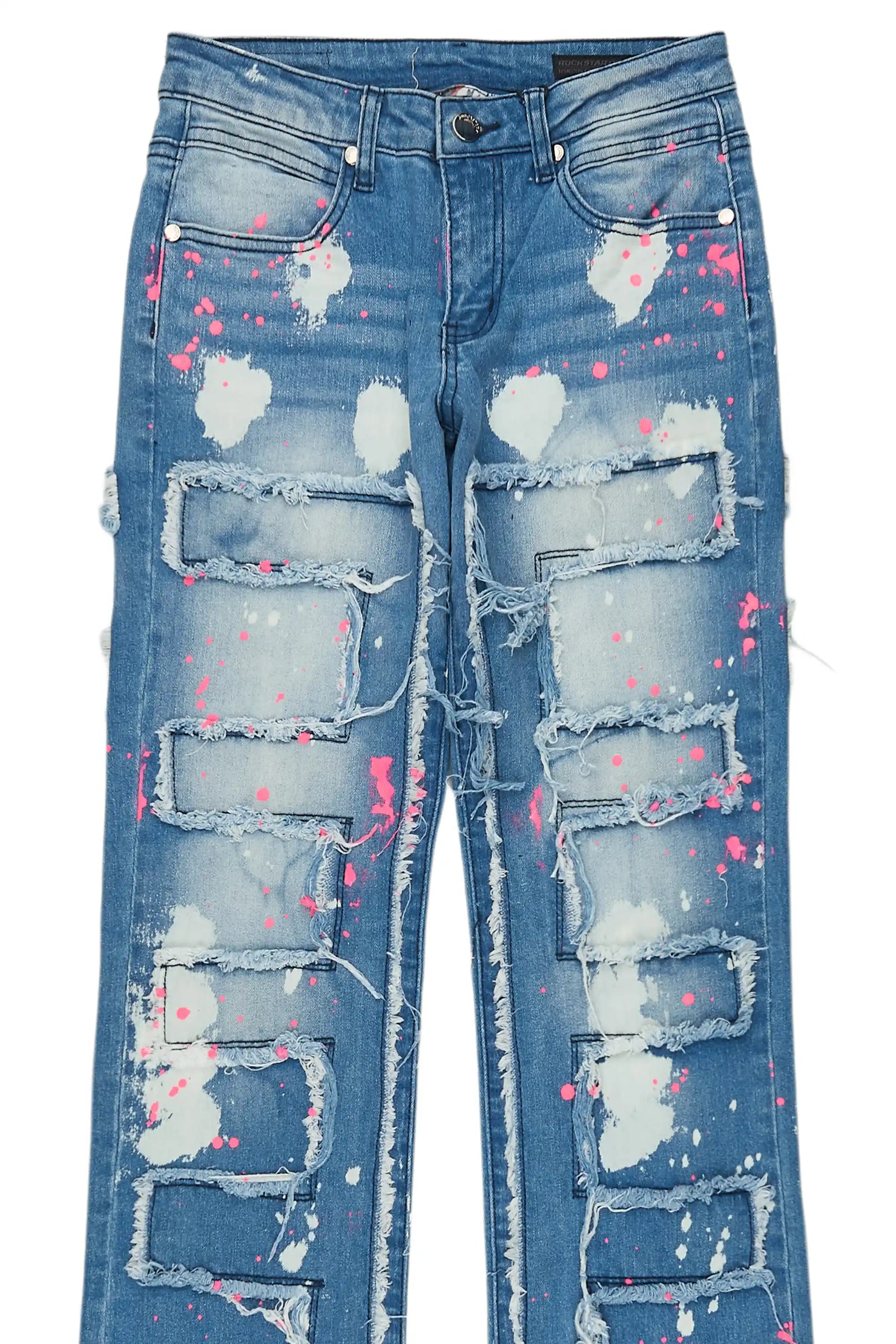 Girls Bannie Blue/Pink Stacked Painter Flare Jean