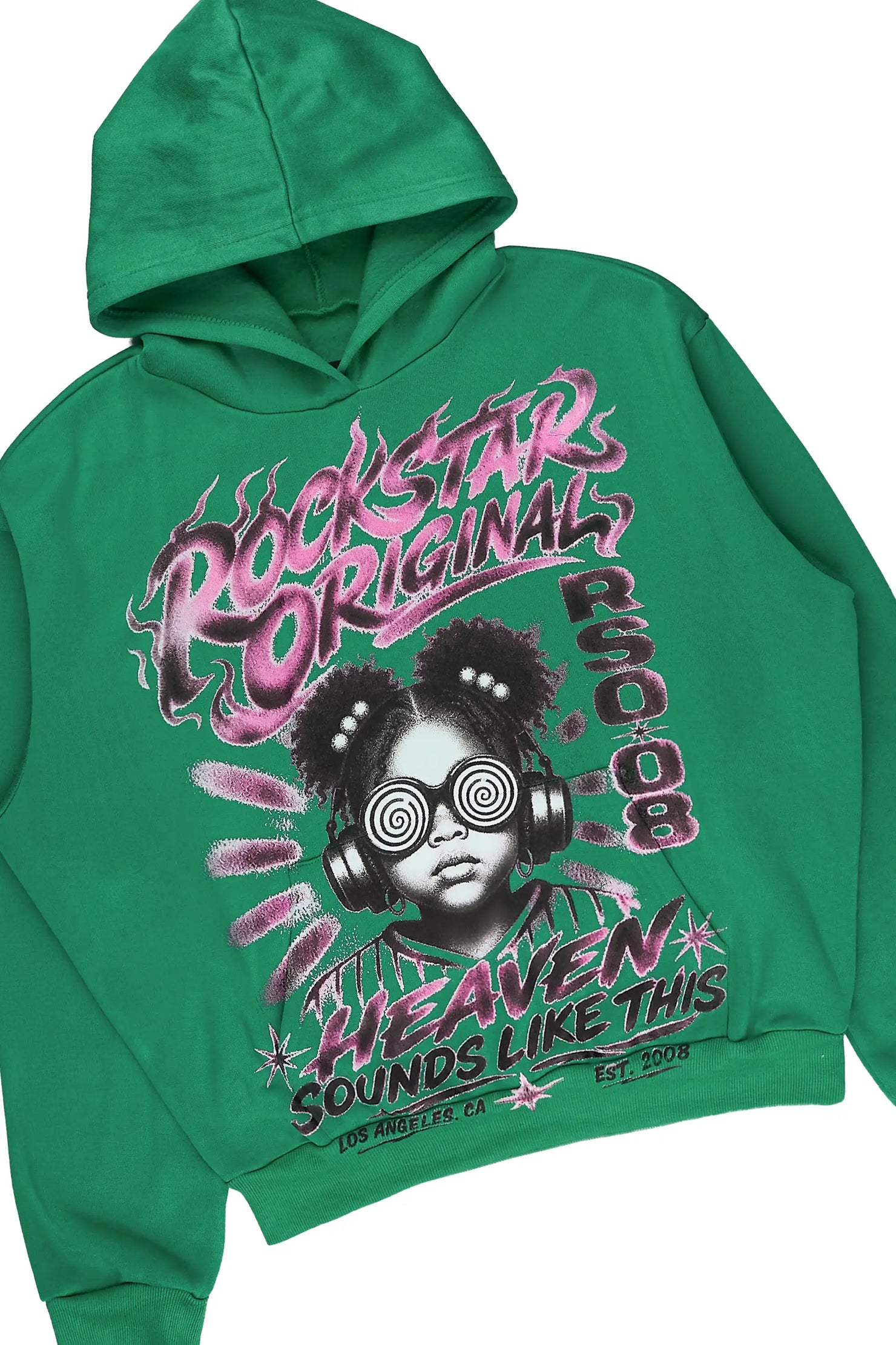 Girls Loomy Green/Light Pink Graphic Hoodie Track Set