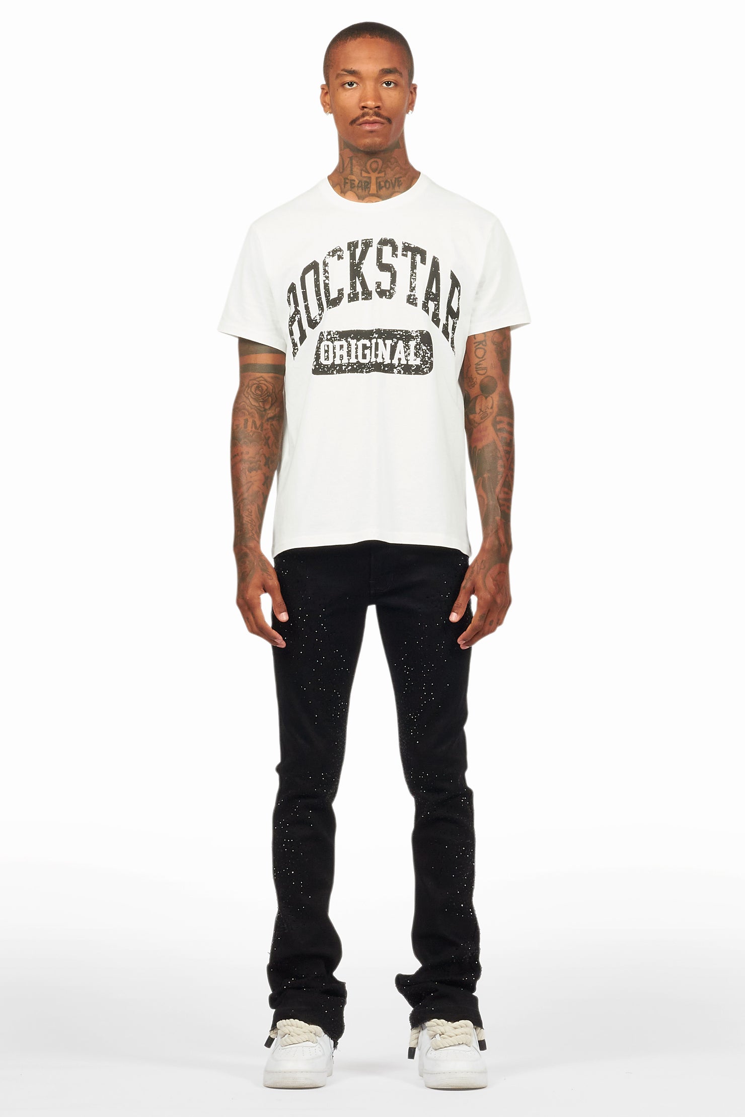 Carti Black Rhinestone Stacked Flare Jean