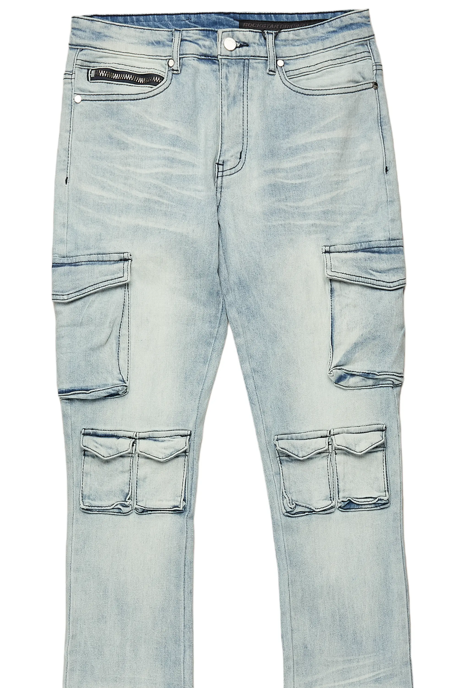 Feodor Light Blue Stacked Flare Cargo Jean