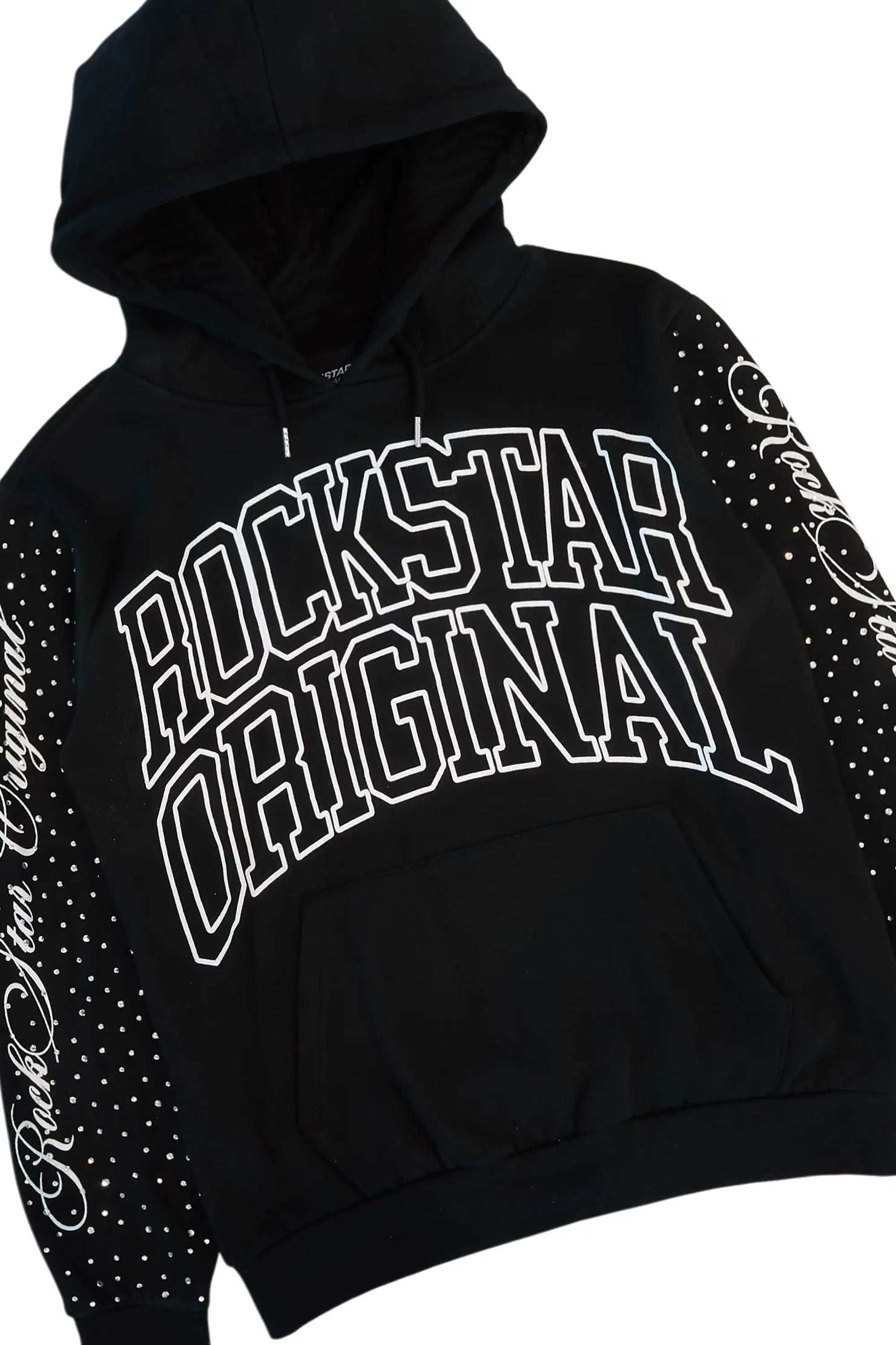 Dripped Black/Clear Rhinestone Hoodie/Stacked Flare Track Set