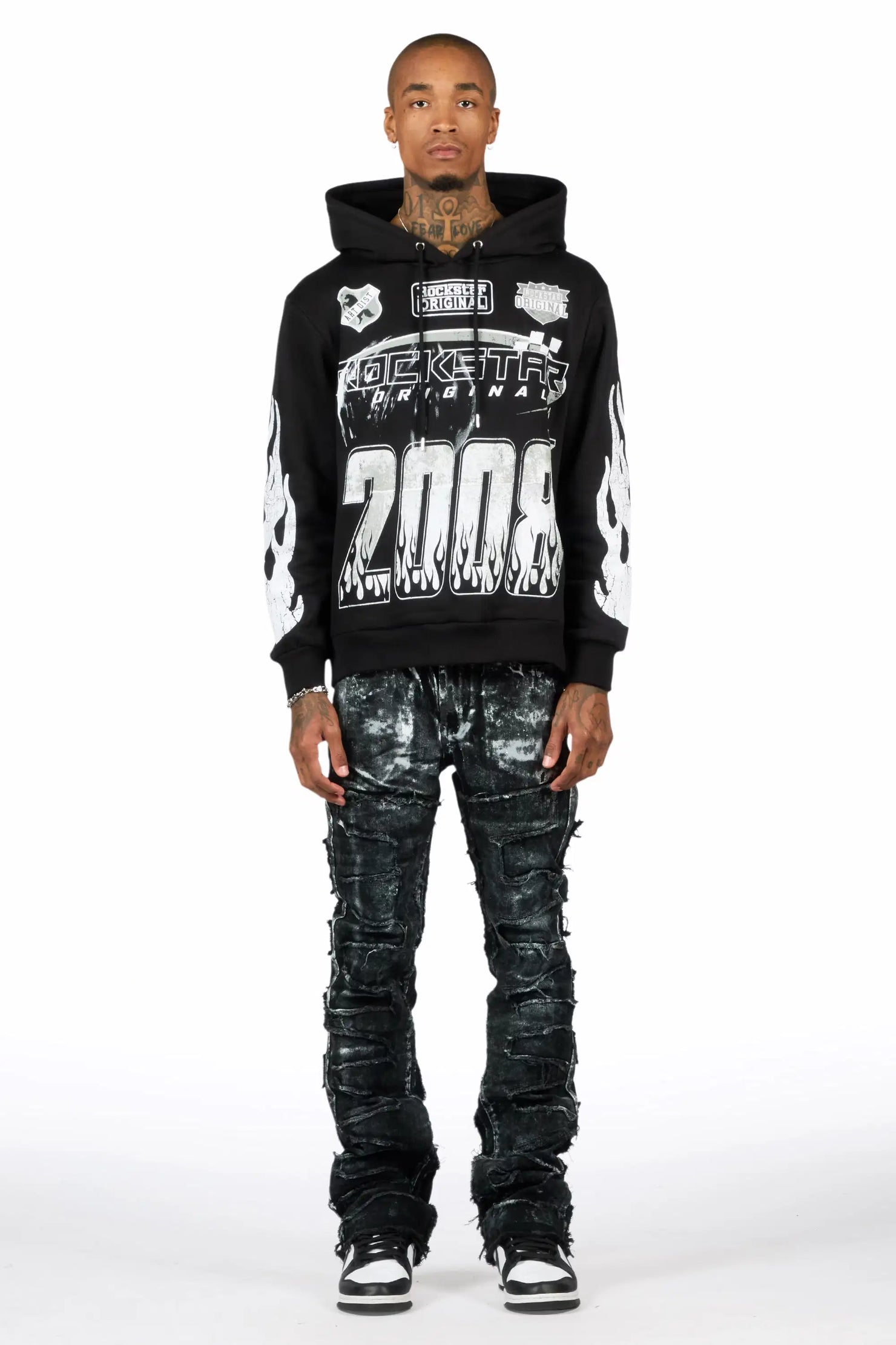 Amos Black/Black Hoodie/Stacked Flare Jean Set