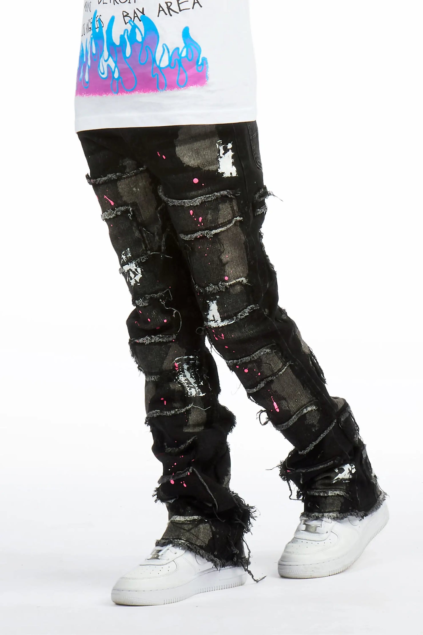 Girls Bannie Black/Pink Stacked Painter Flare Jean
