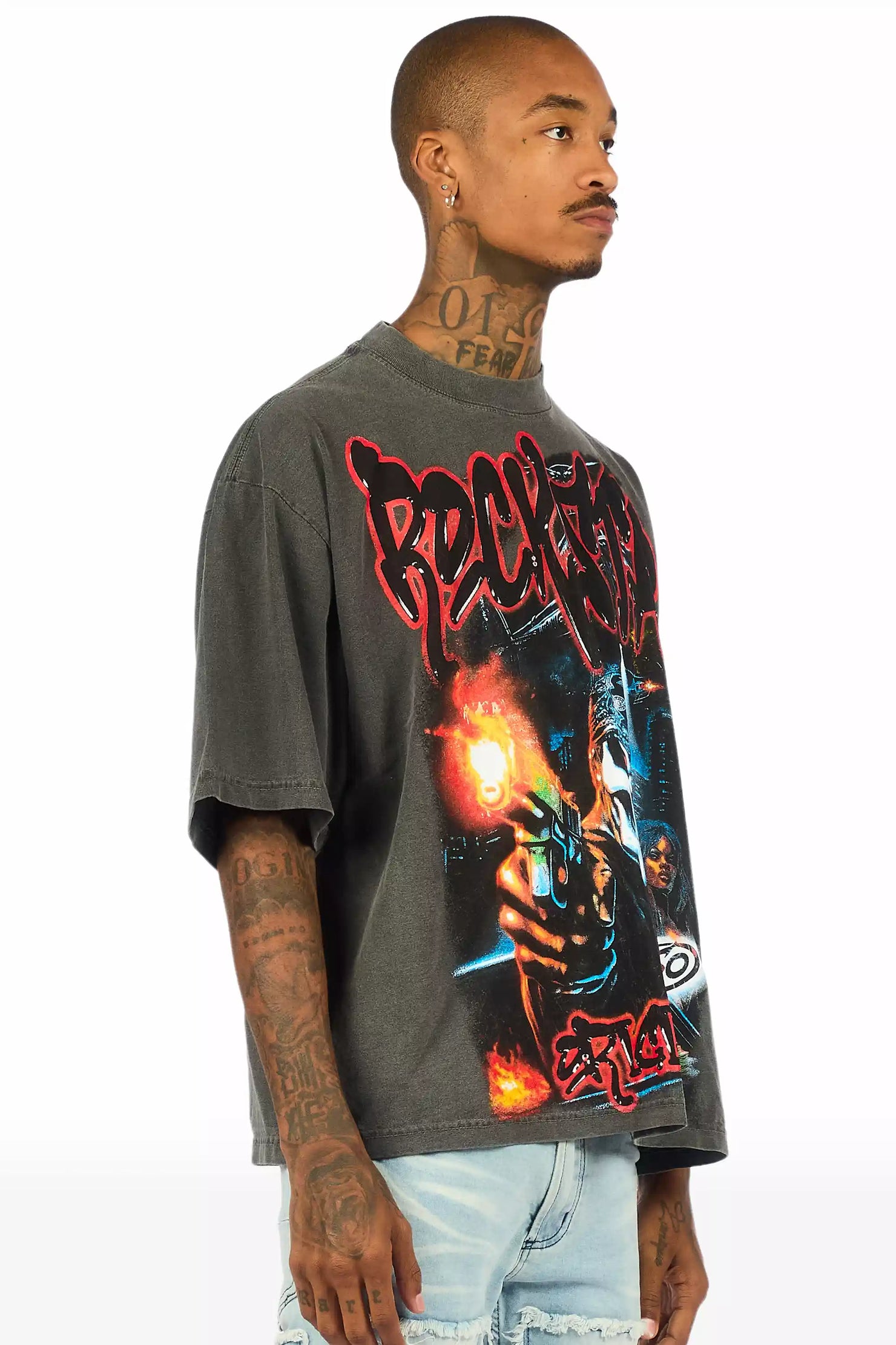 Arvyn Charcoal/Multi Oversized Graphic T-Shirt