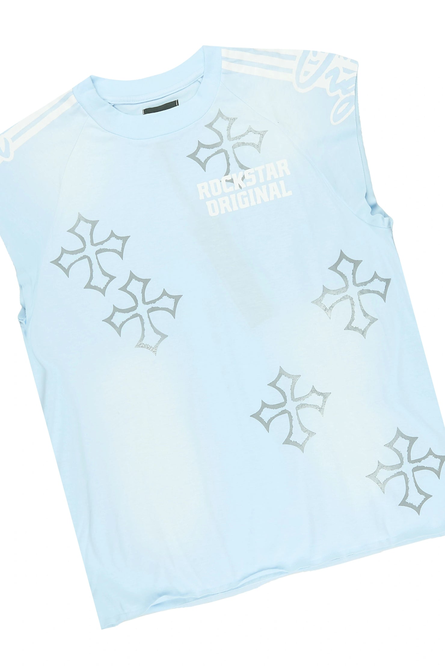 Osso Sky Blue Cut Sleeve T-Shirt Double Waisted Jort Set