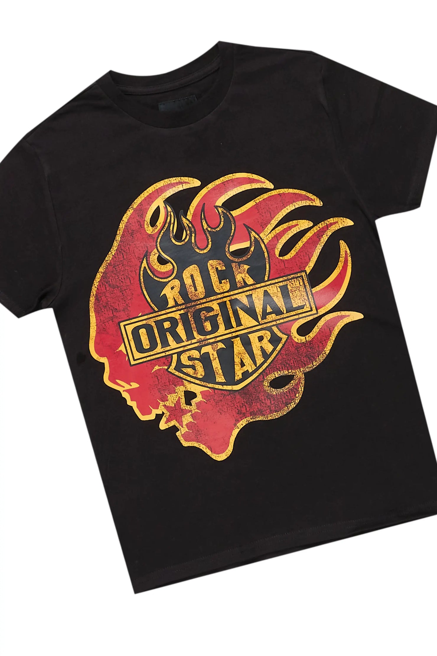 Boys Azai Black T-Shirt Super Stacked Flare PU Jean Set