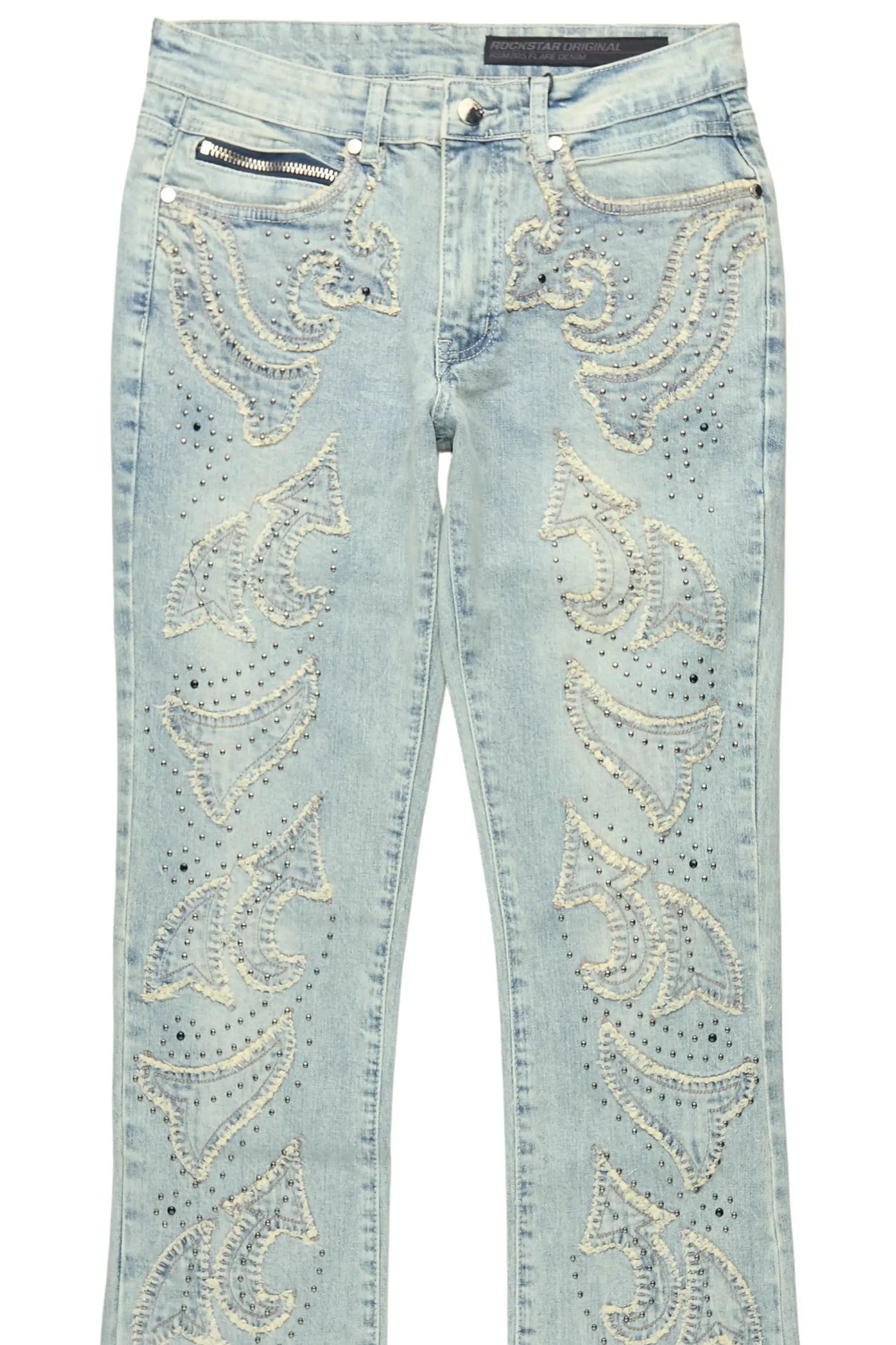 Westy Studded Light Blue Stacked Flare Jean