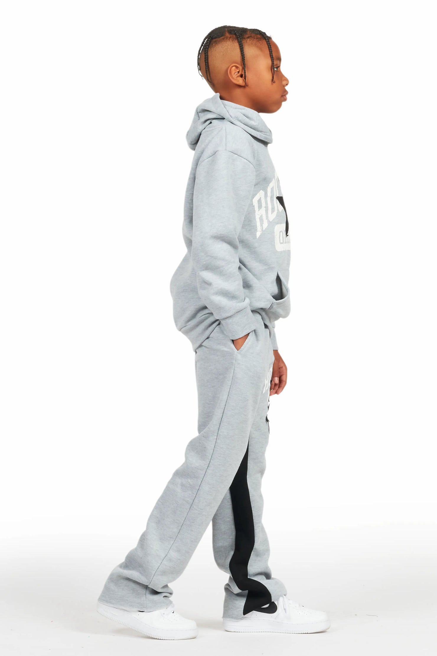 Boys Mallor Heather Grey Baggy Stacked Hoodie Track Set