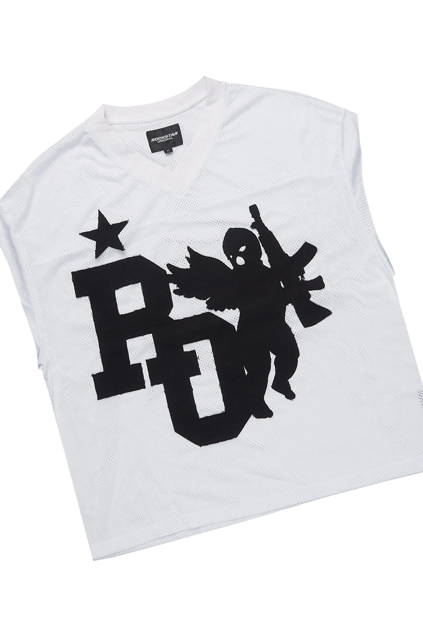 Pluton White Cut Sleeve Mesh T-Shirt/Short Set