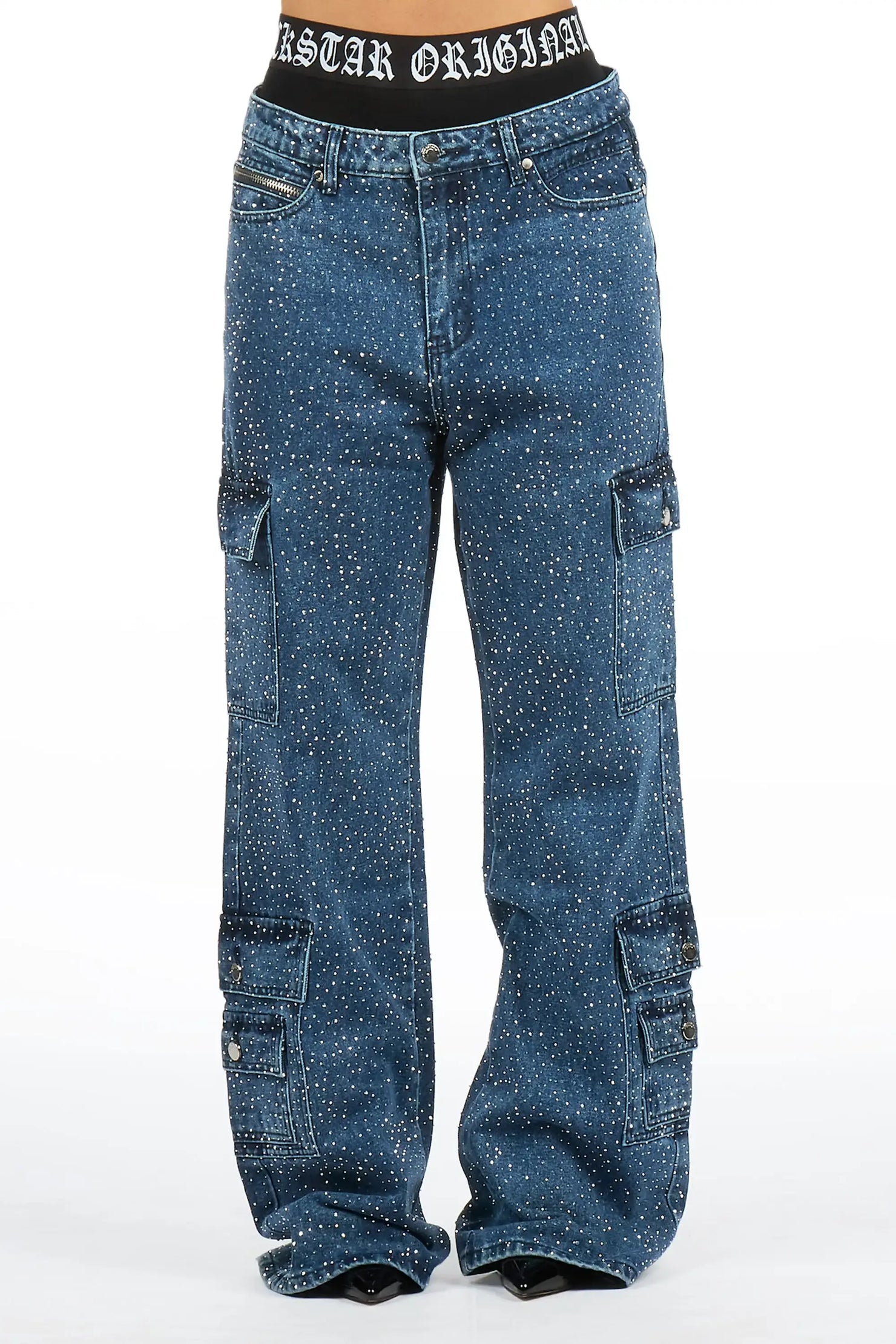 Dominika Blue Rhinestone Baggy Fit Jean