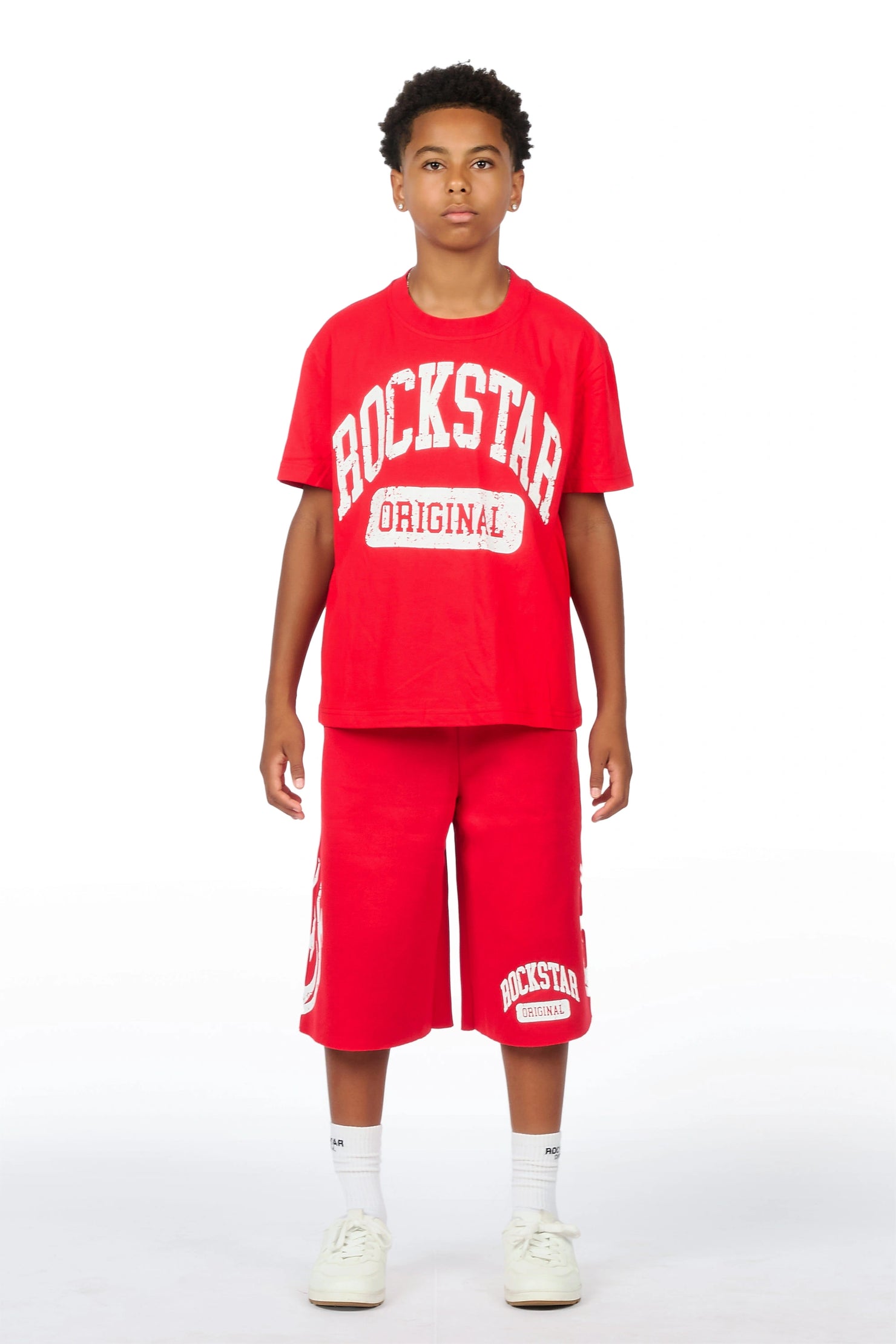 Boys Member Red Oversized T-Shirt/Short Set