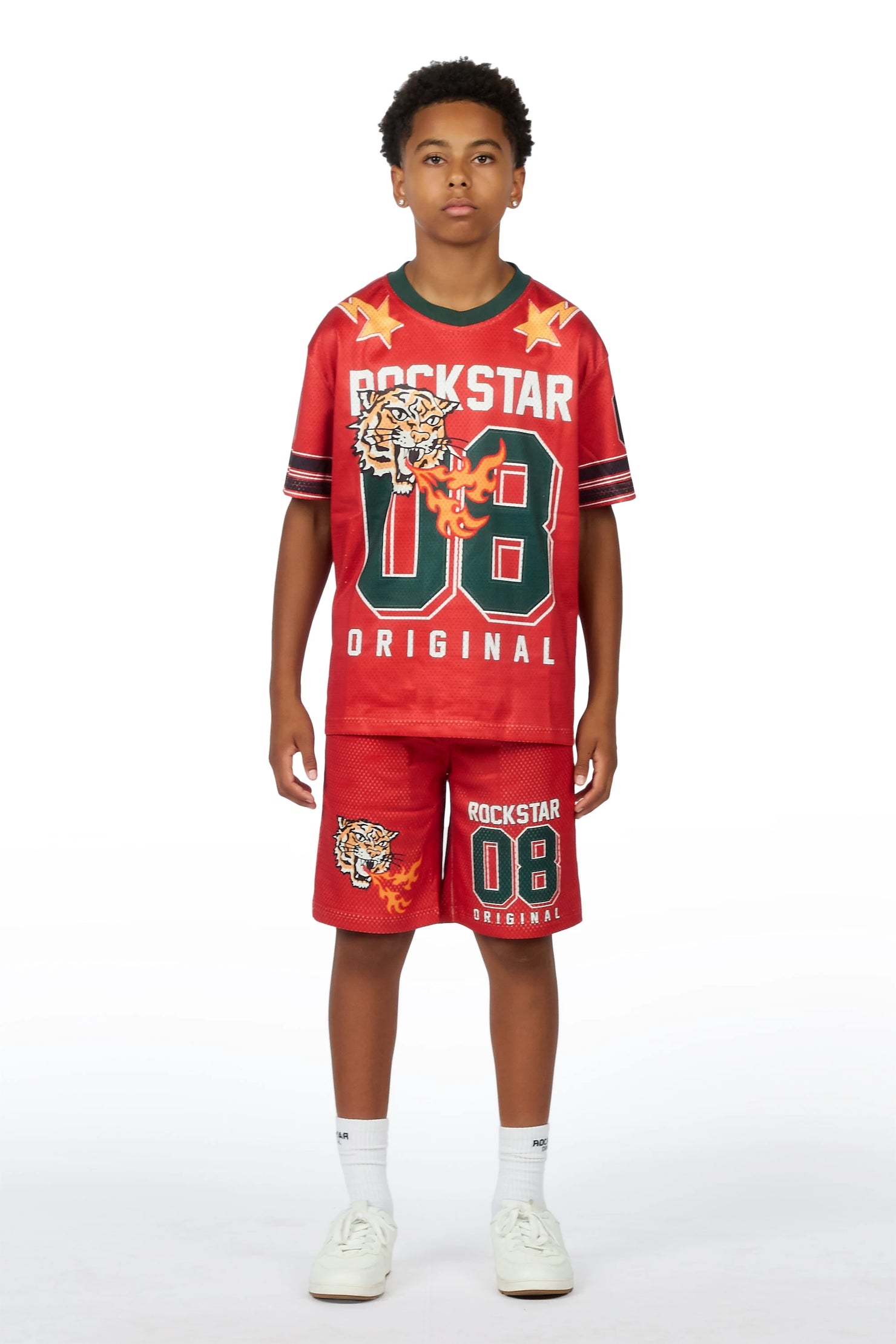 Boys Flamming Tiger Red T-Shirt/Short Set