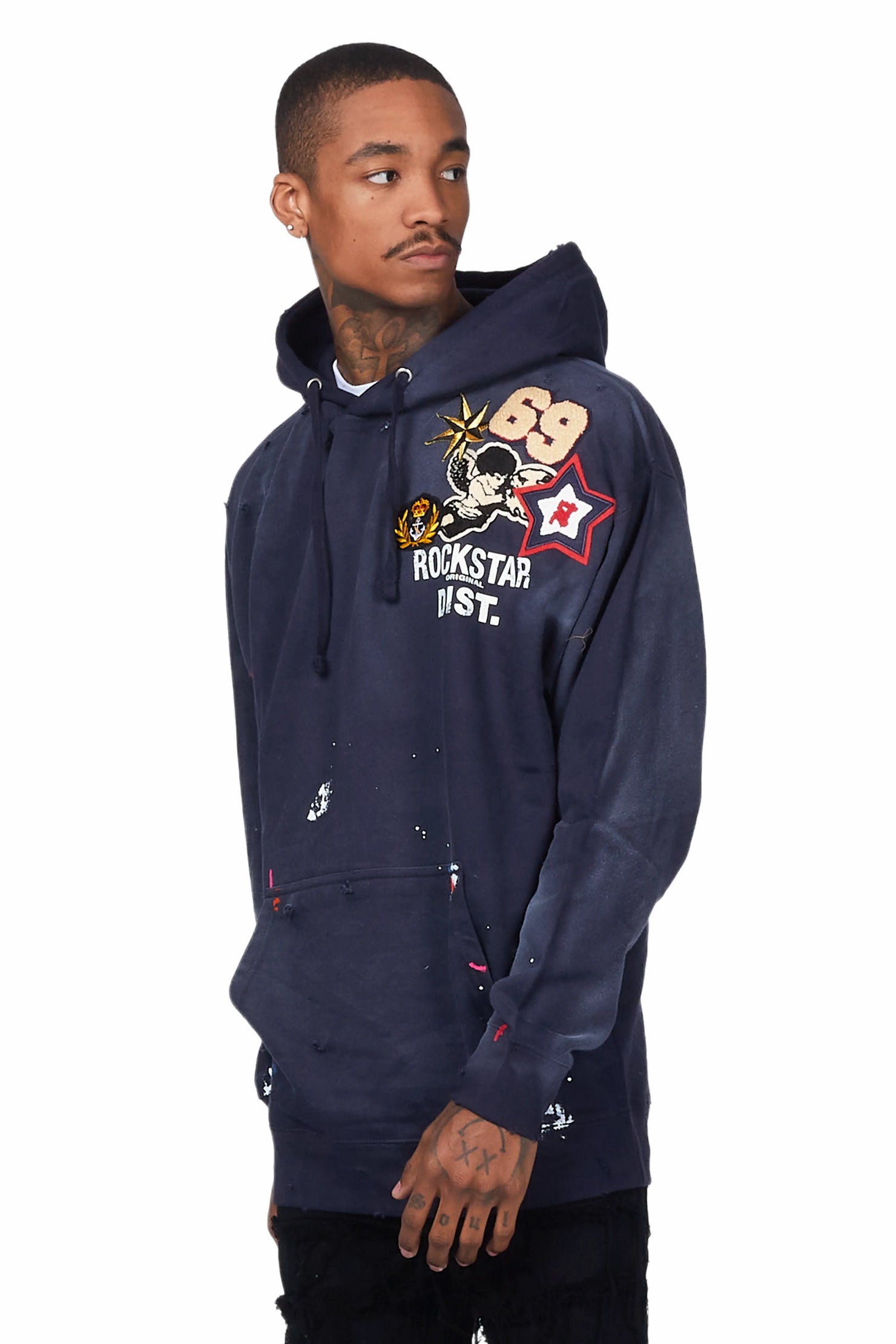 Samuel Navy Patchwork Graphic Hoodie