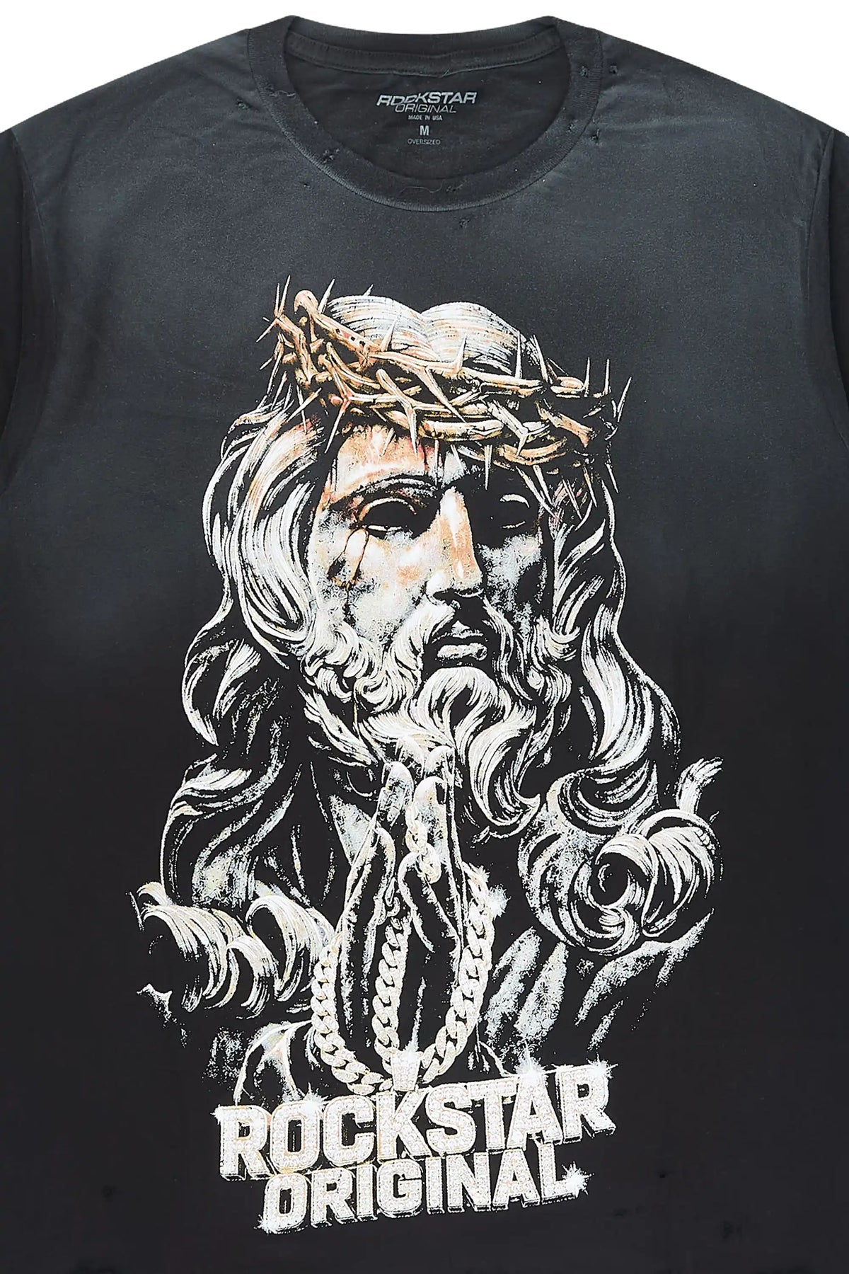 Cyran Black Oversized Graphic T-Shirt