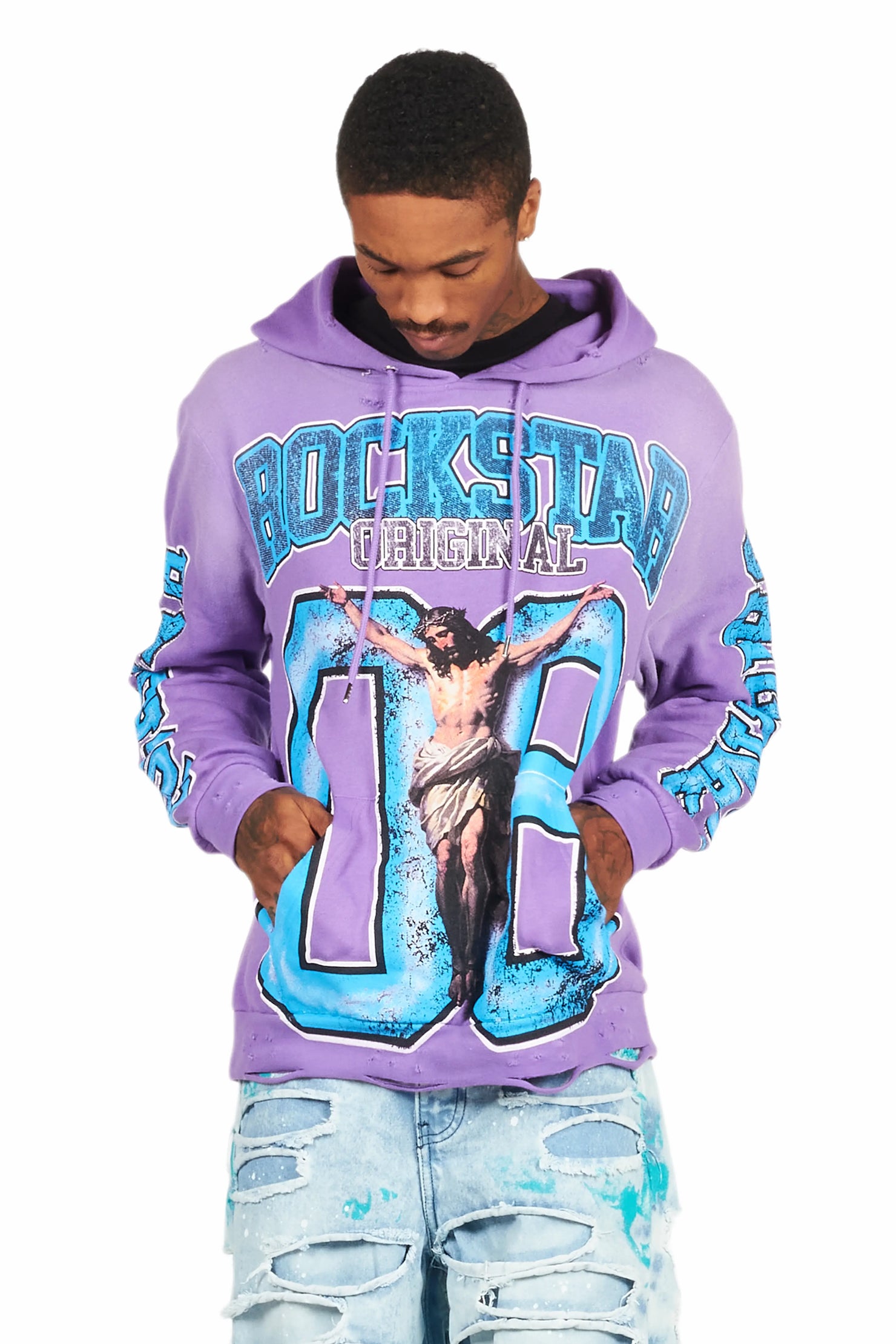 Fields Purple Distressed Graphic Hoodie