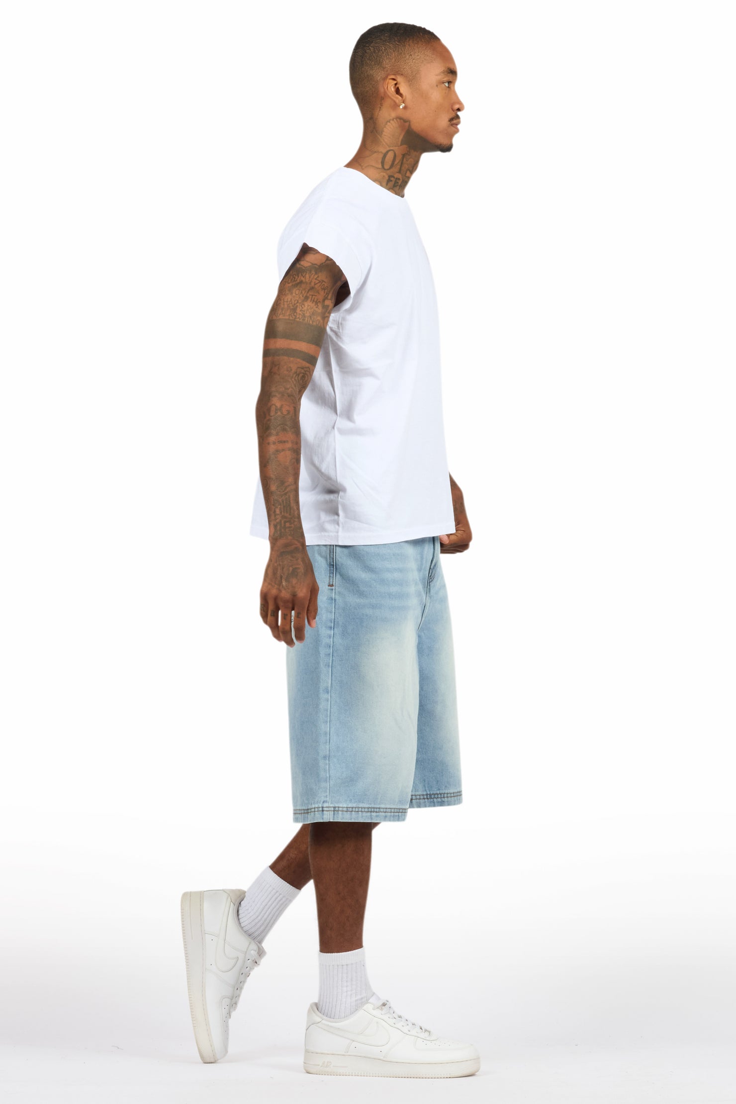 Dayte Nite White Muscle Tee/Denim Jort Set