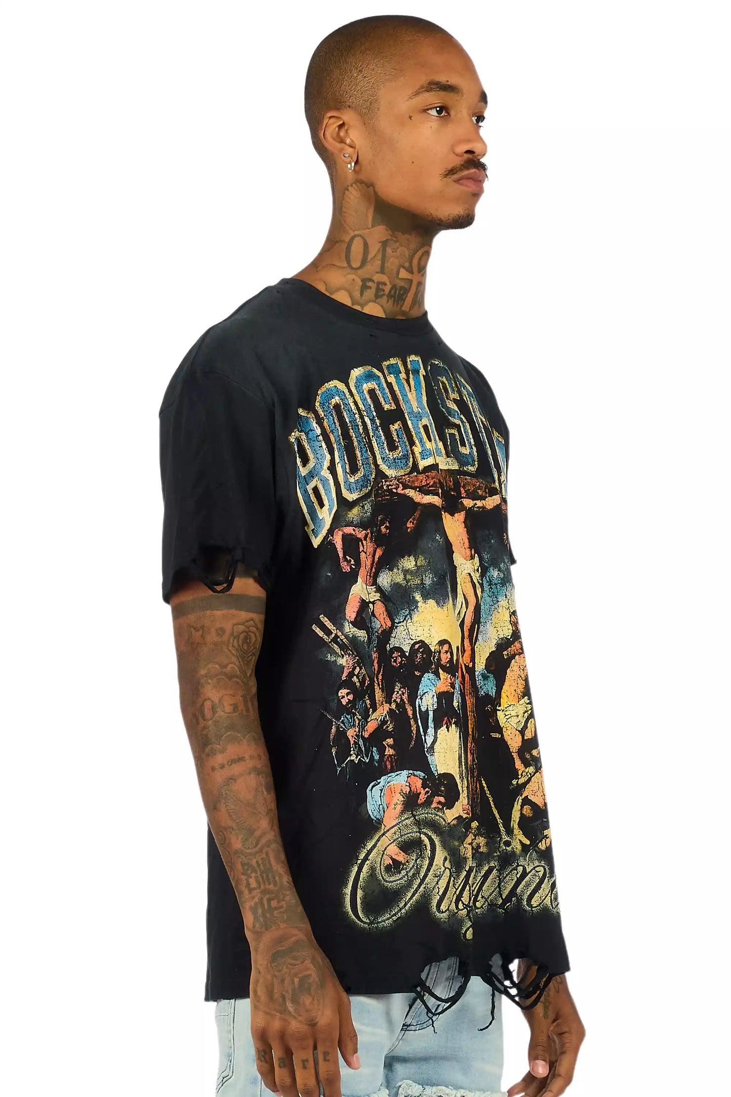 Waller Black Distressed Oversized Graphic T-Shirt