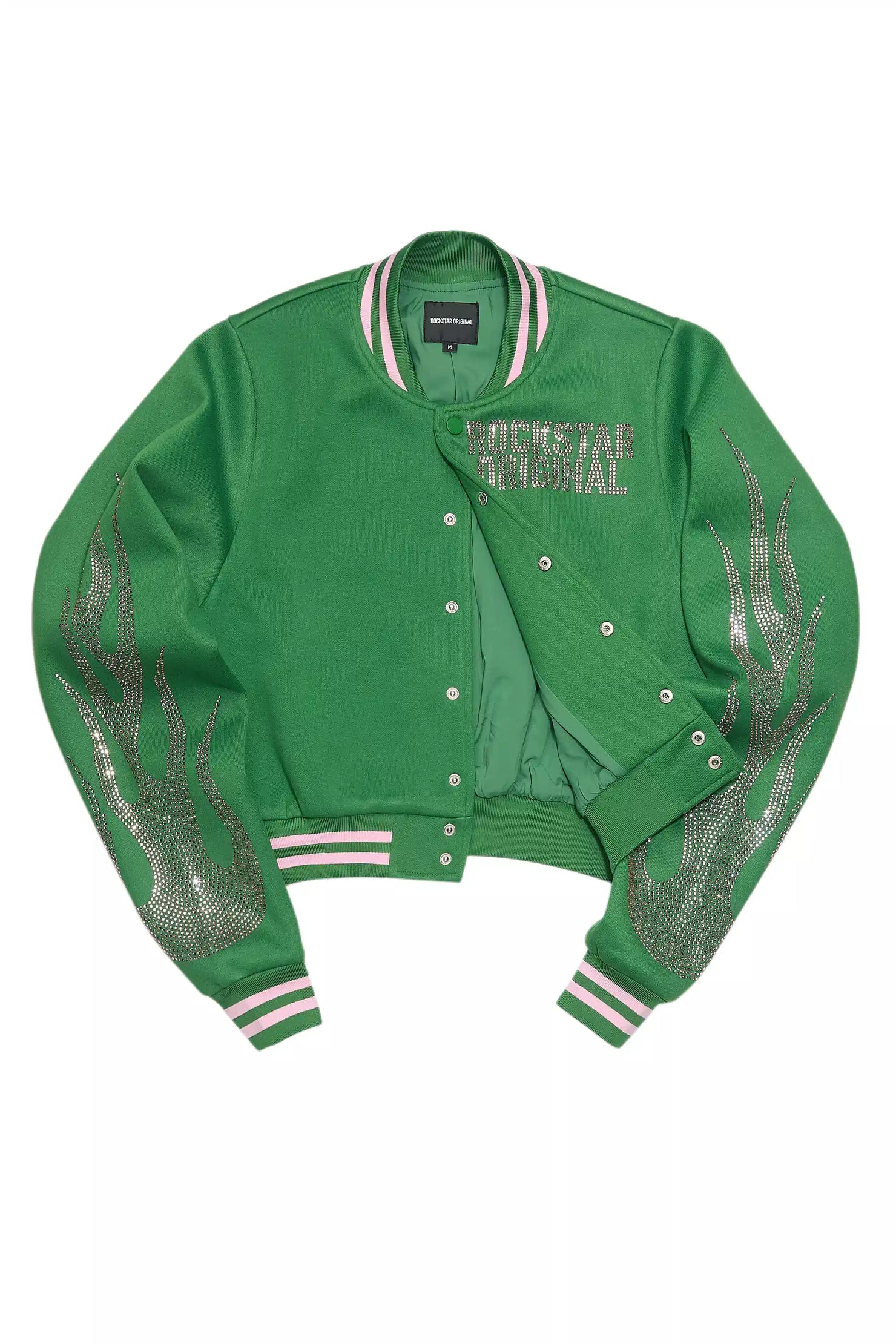 Beunca Green Rhinestone Varsity Jacket
