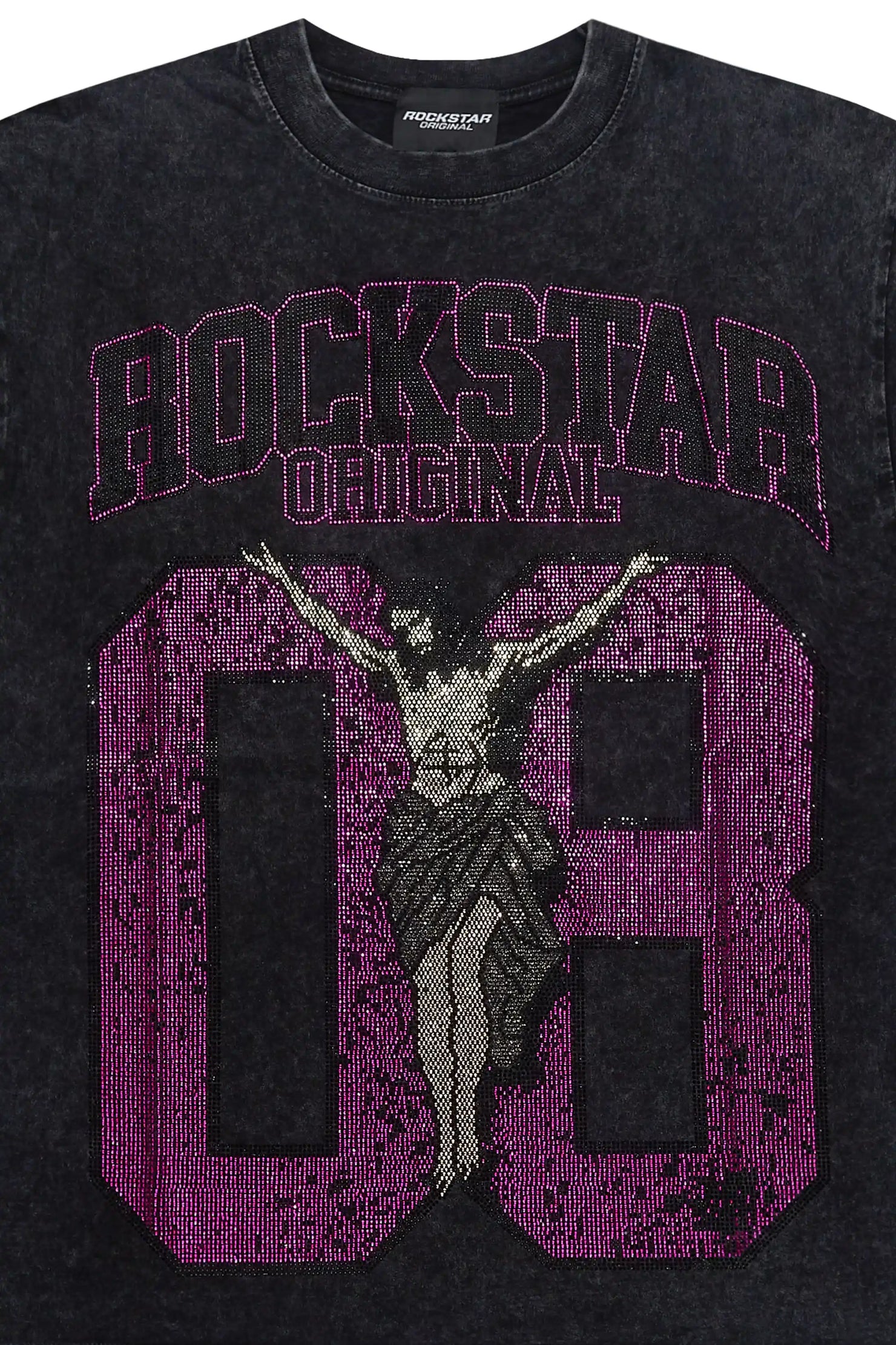 Tariqa Black/Pink Rhinestone Oversized T-Shirt