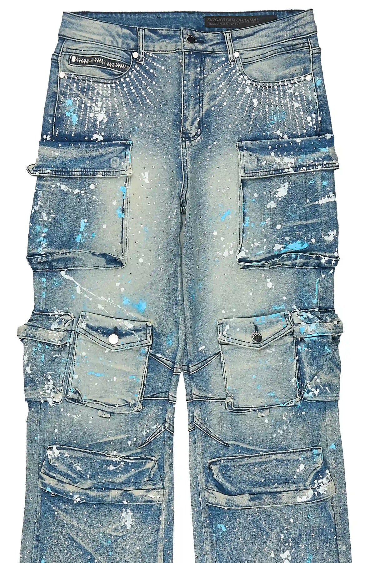 Keoni Light Blue Rhinestone Painter Baggy Fit Jean