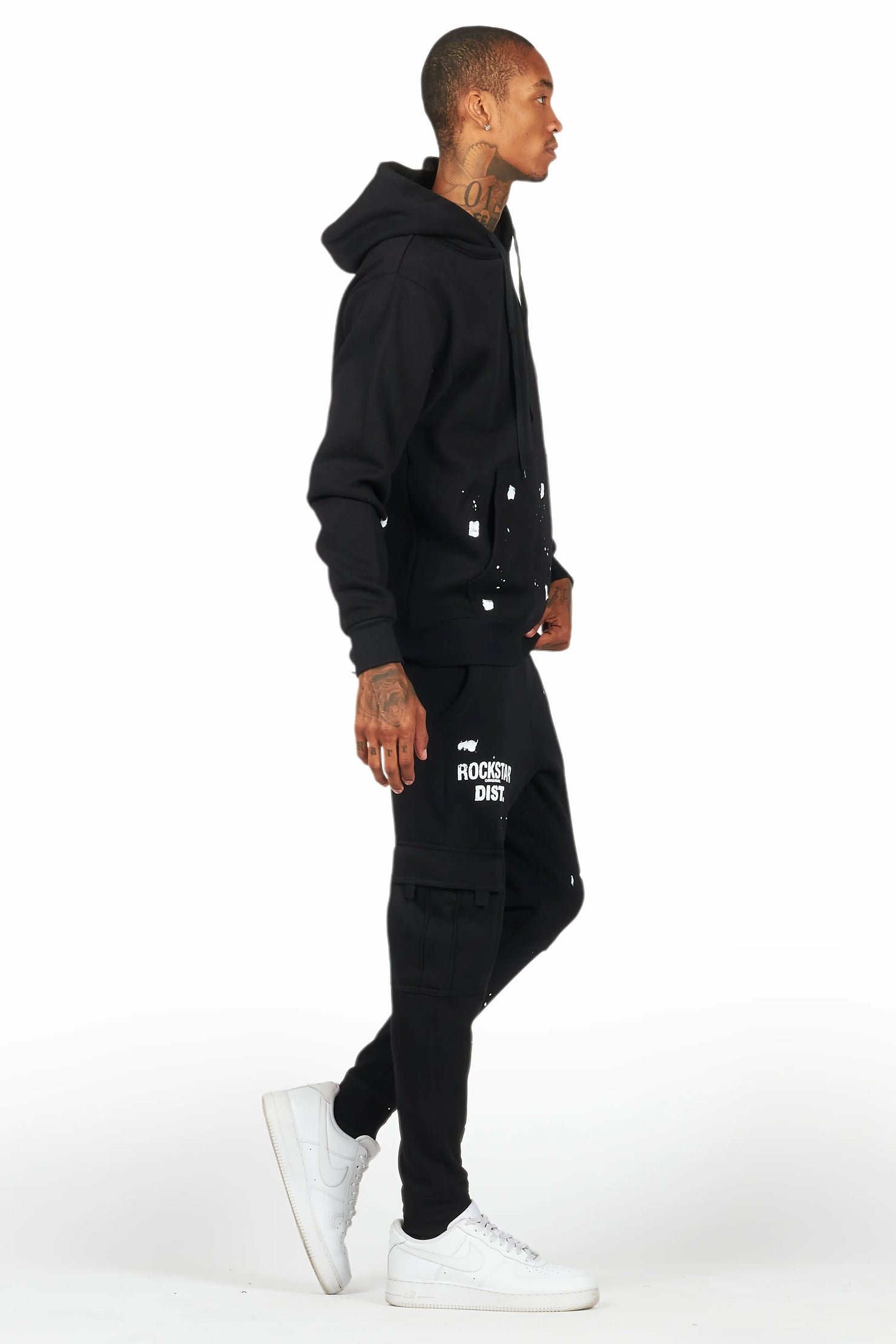 Raffer Black Hoodie/Jogger Cargo Sweat Pant Set