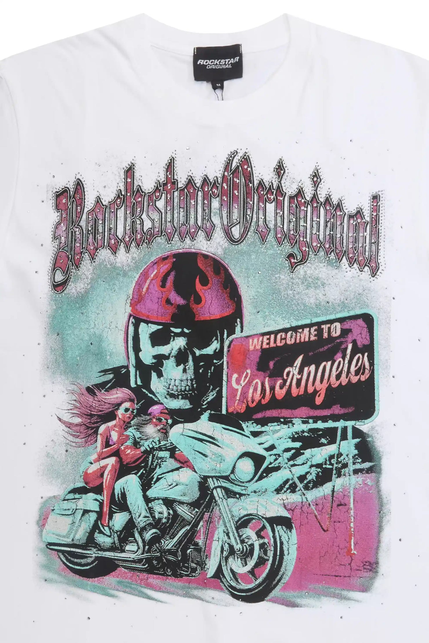 Yarri White Rhinestone Short Sleeve Tee