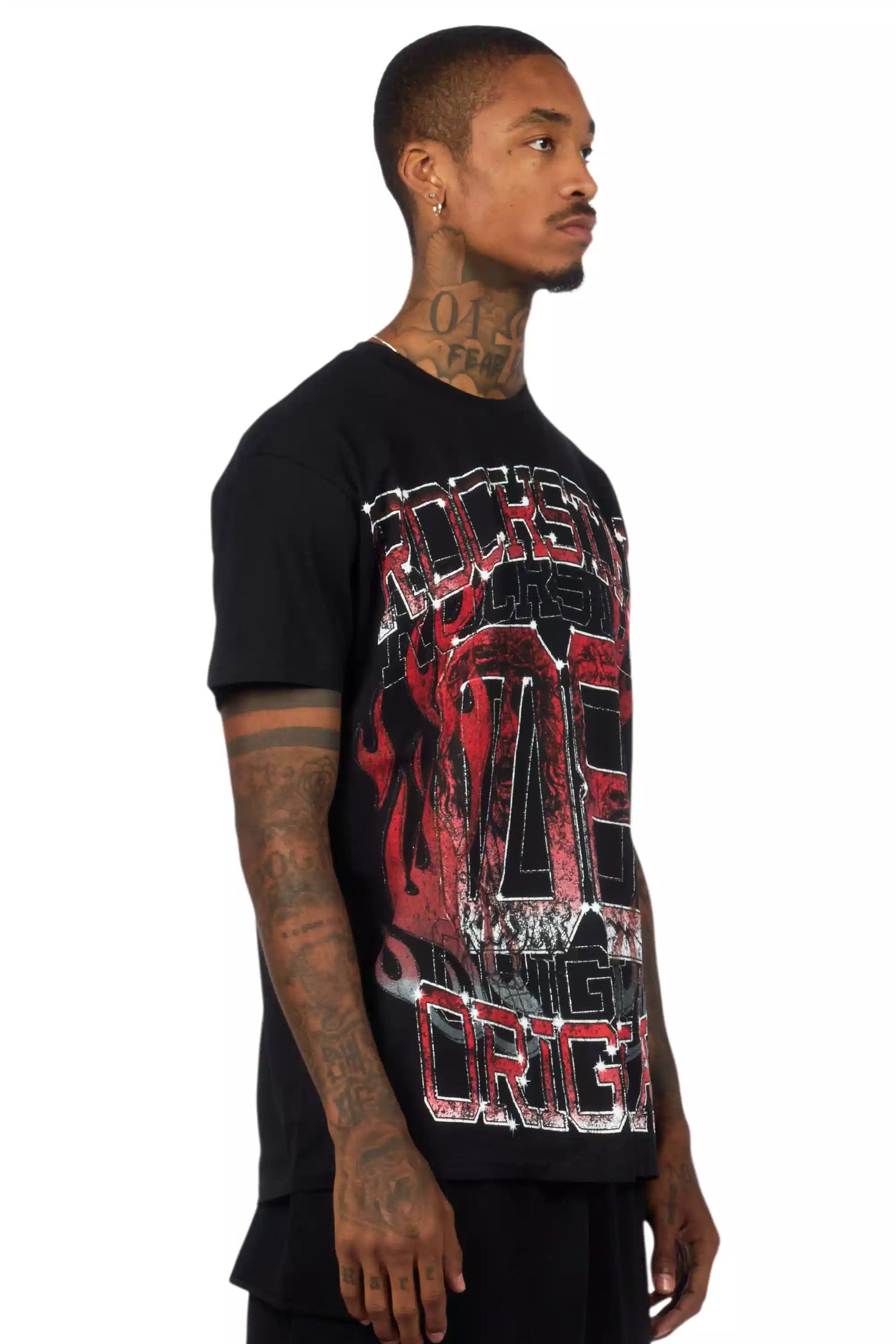 Veyene Black/Red Oversized Graphic T-Shirt