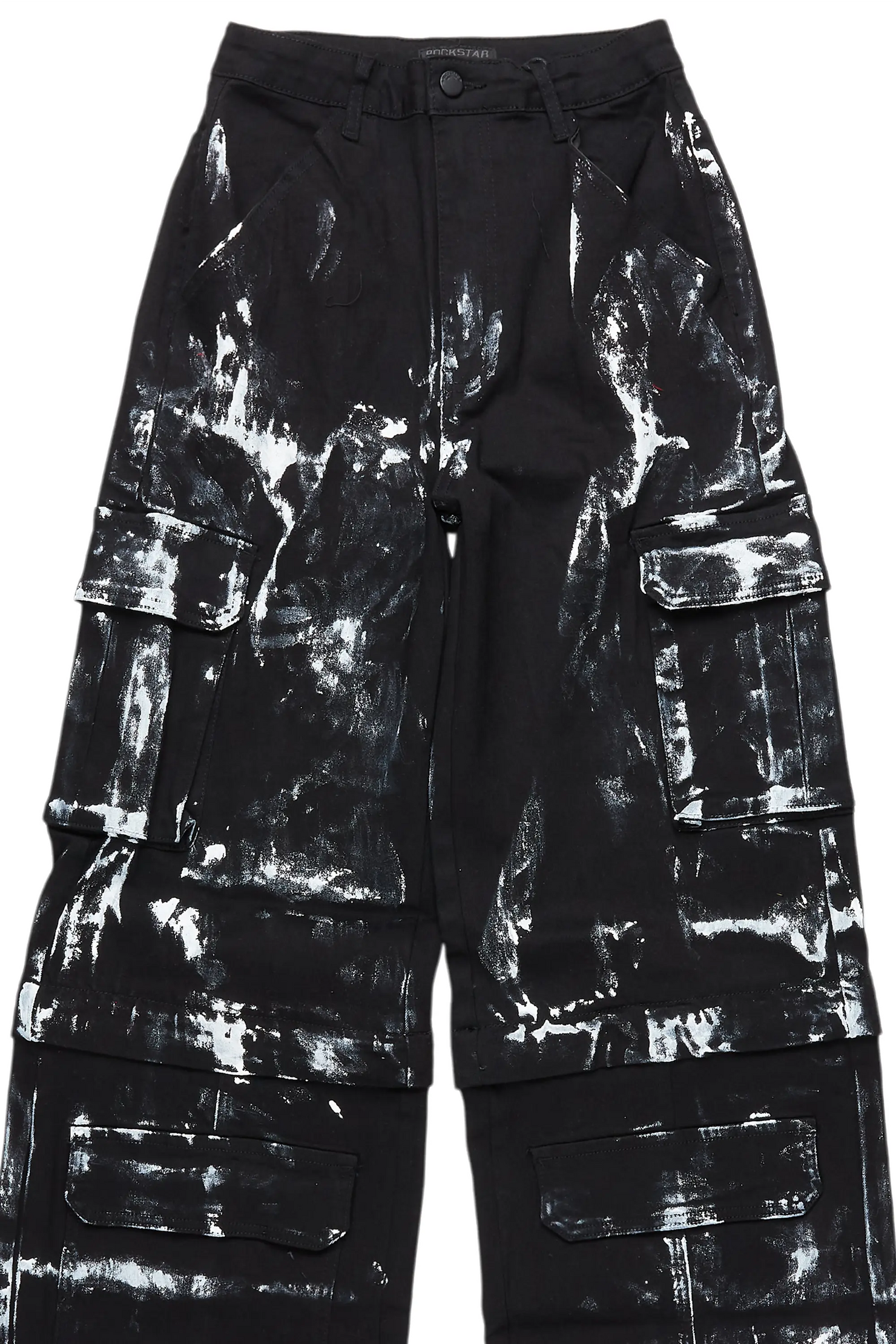 Necola Black Painted Stretch Wide Leg Jean