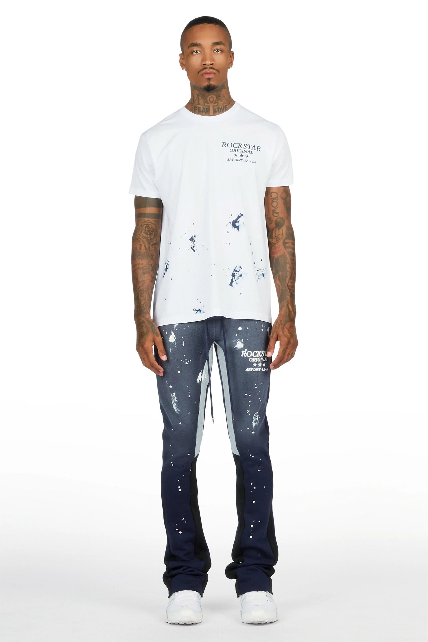 Damek White/Navy T-shirt/Stacked Flare Track Pant Set