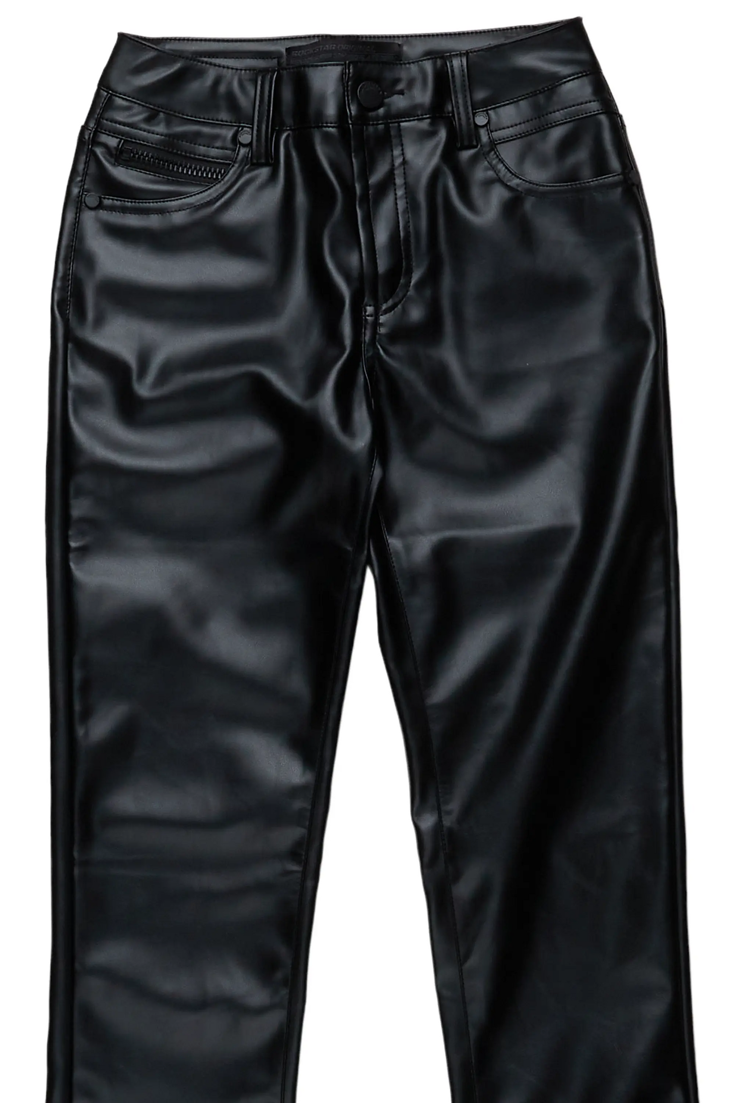 Boys Ricky Black PU Super Stacked Flare Jean