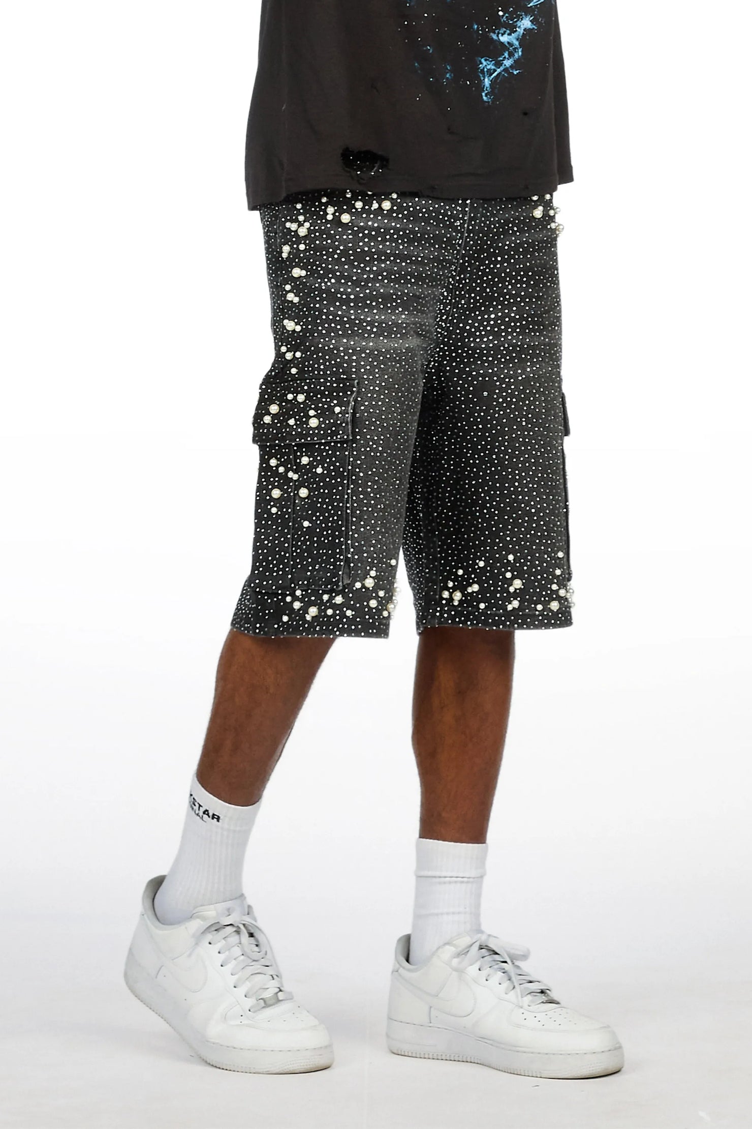 Sevyn Black Rhinestone Denim Short