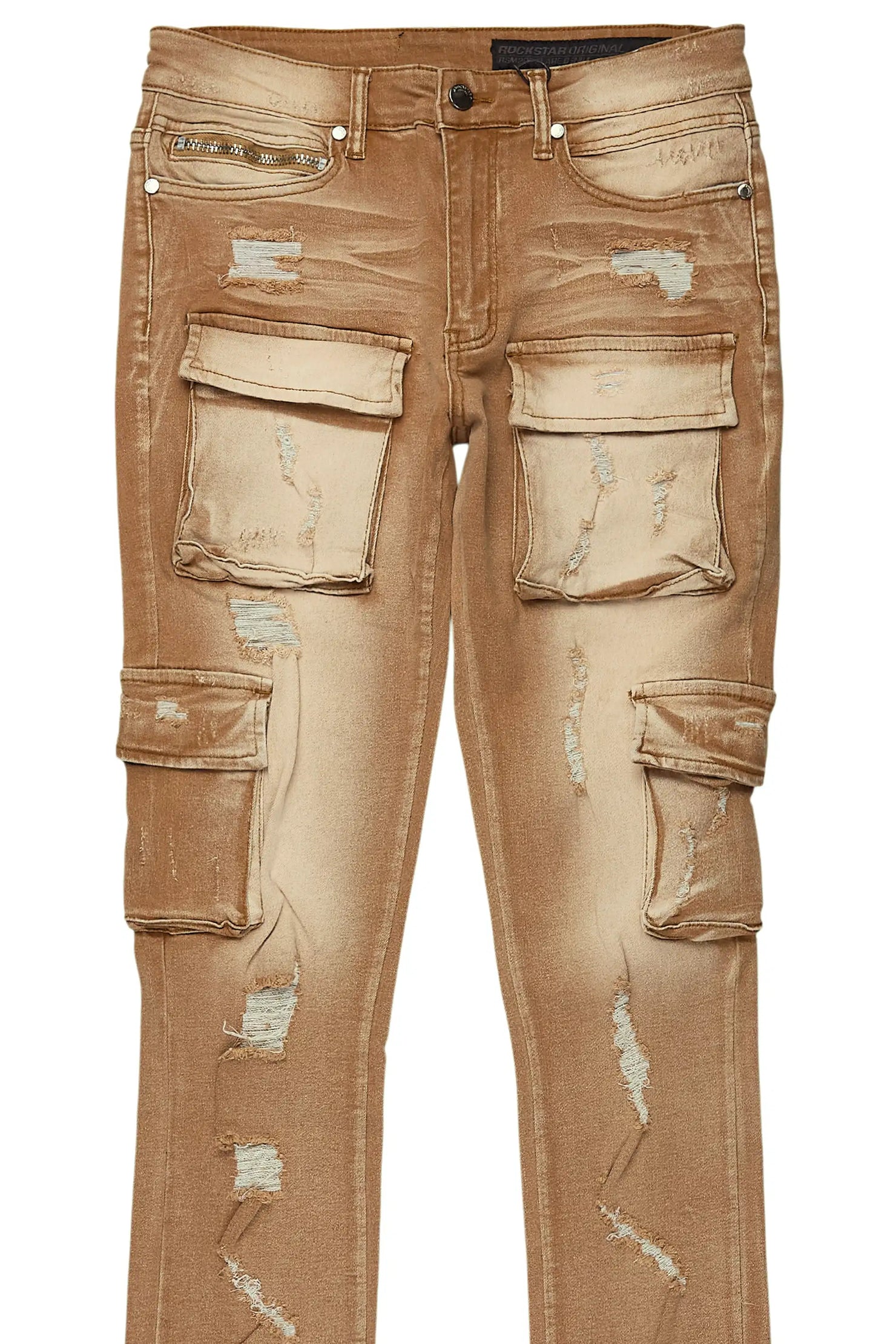 Zaid Washed Beige Stacked Flare Jean