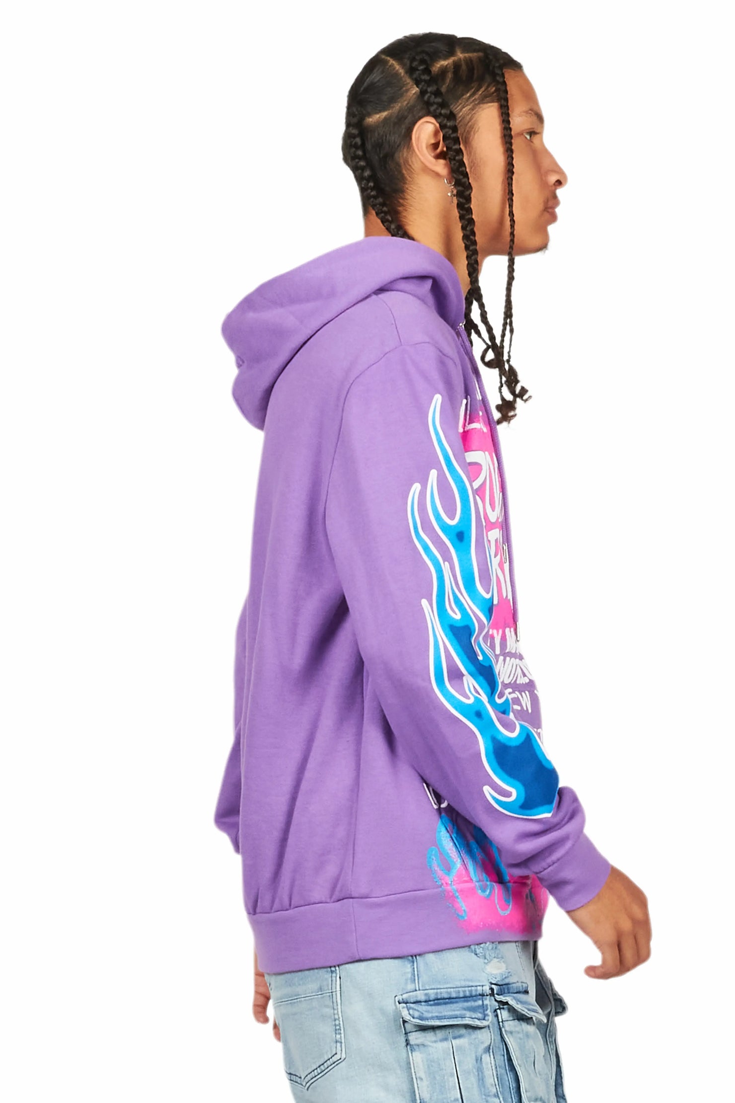 Beno Purple Distressed Graphic Hoodie