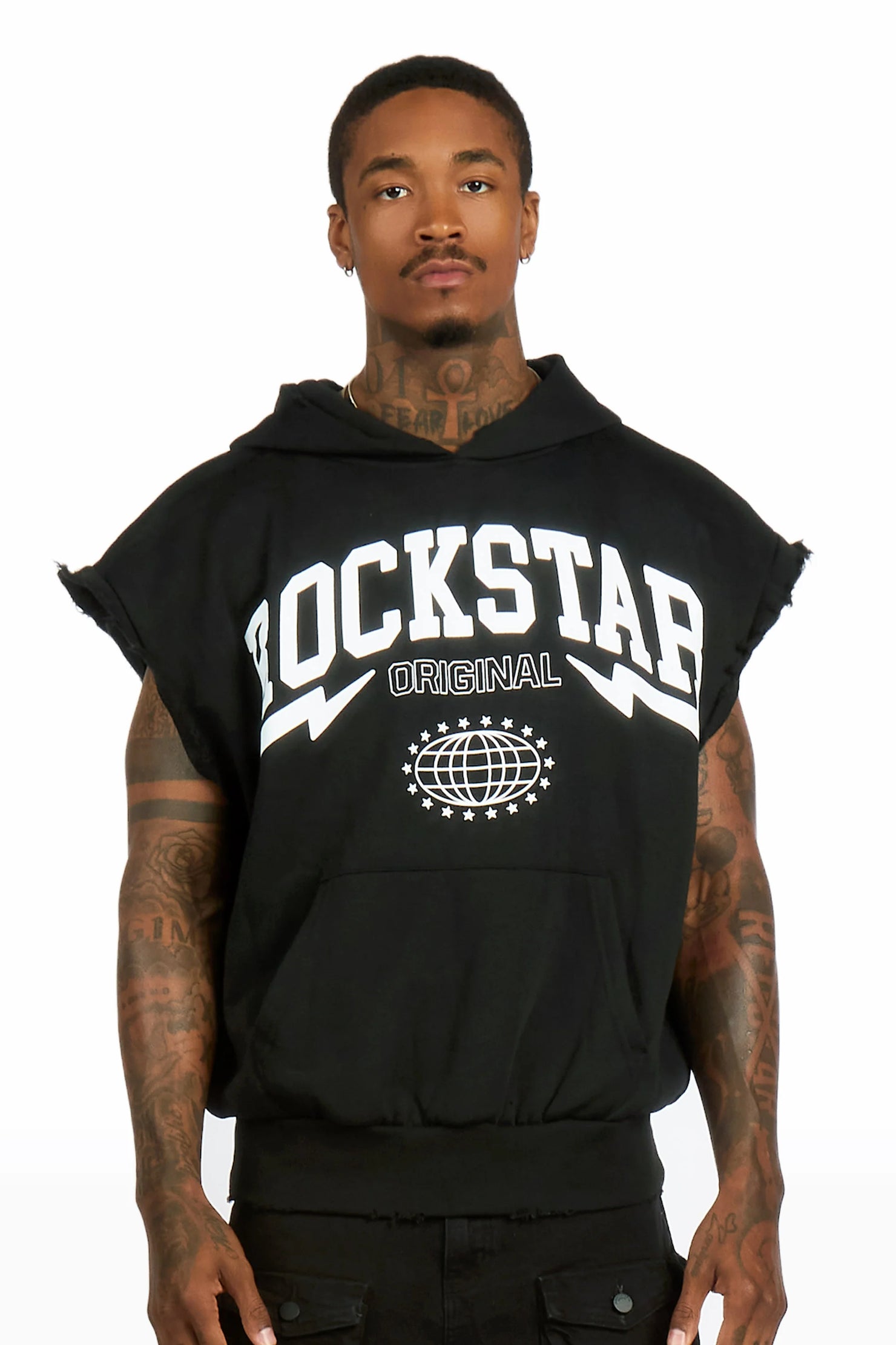 Stori Black/White Cut Sleeve Hoodie
