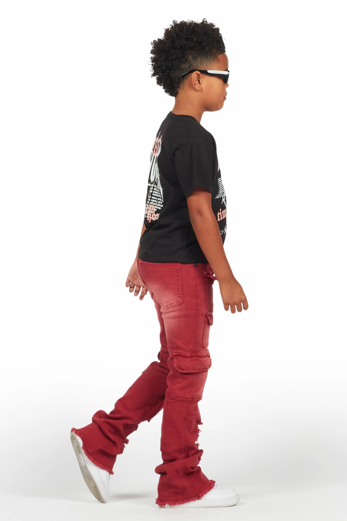 Boys Kade Red Stacked Flare Jean