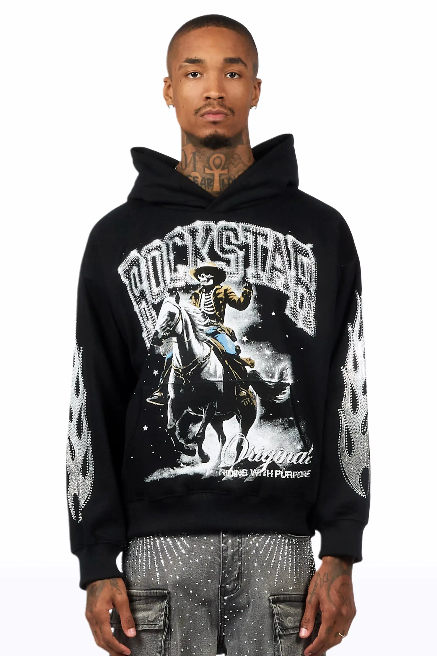 Jager Black Rhinestone Oversized Hoodie
