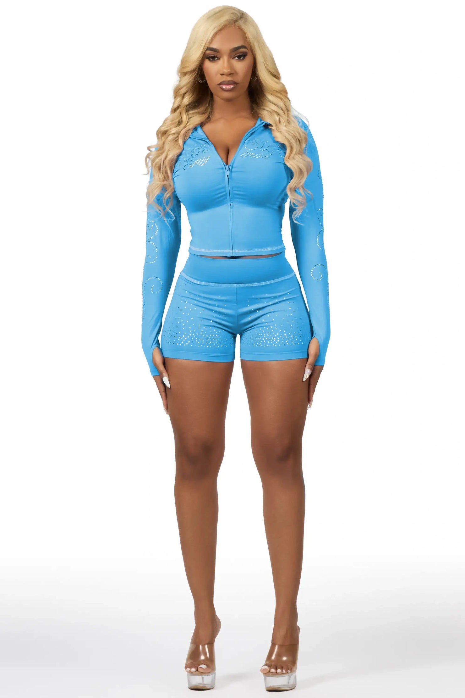 Joella Blue Rhinestone Short Set