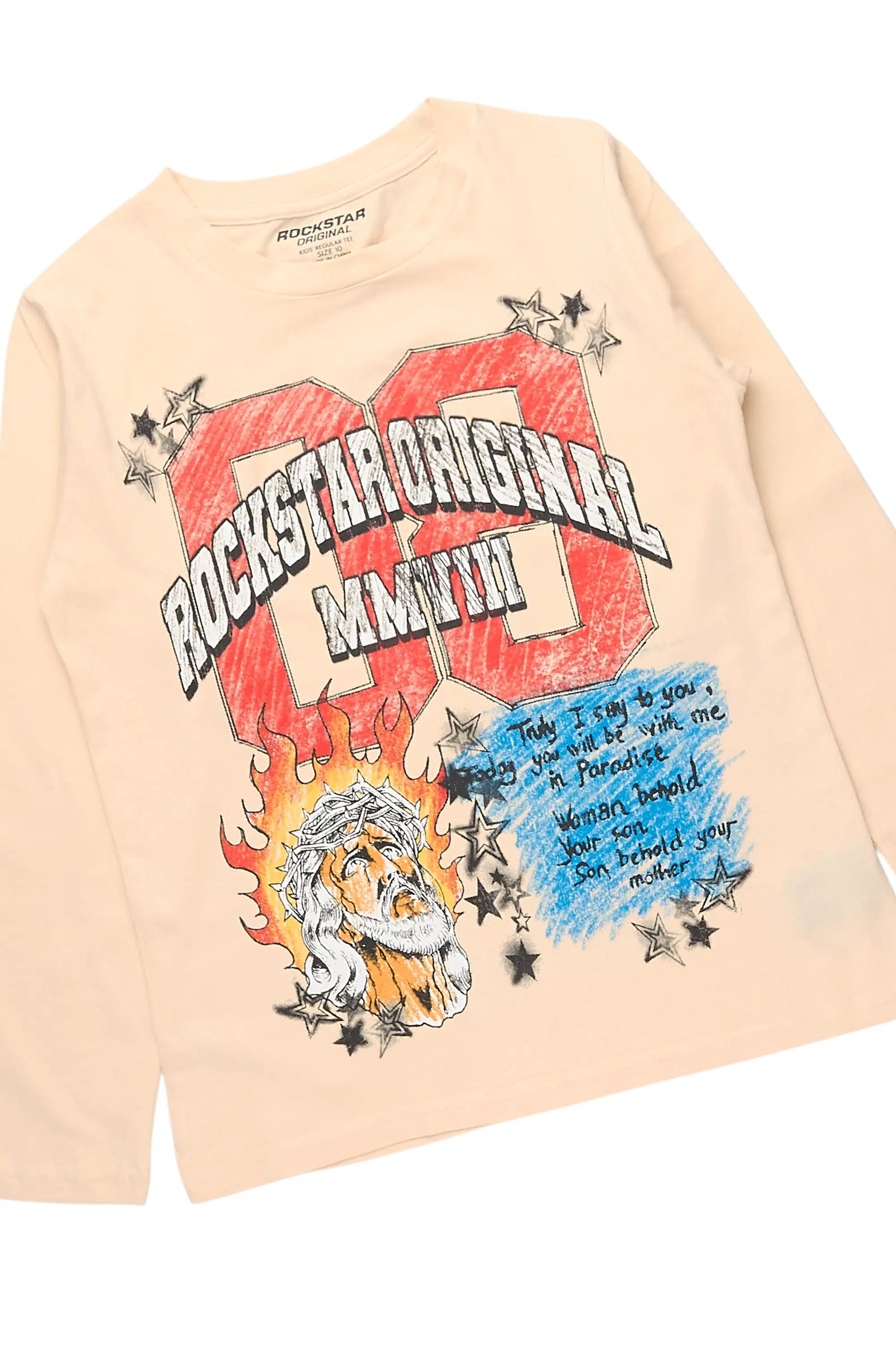Boys Jesus Crayon Sand/Black Long Sleeve T-Shirt/Denim Jort Set