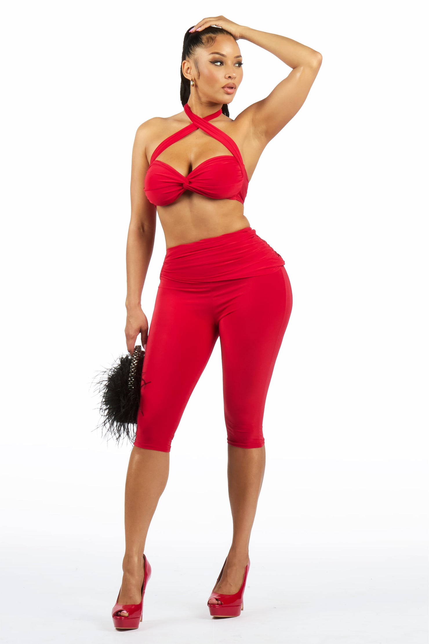 Pedal-Up Red Matching Capri Set