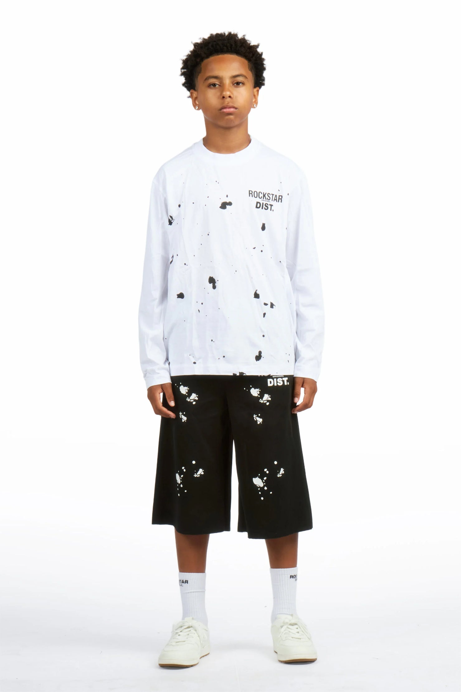 Boys Raffer White/Black L/S T-Shirt Jort Set