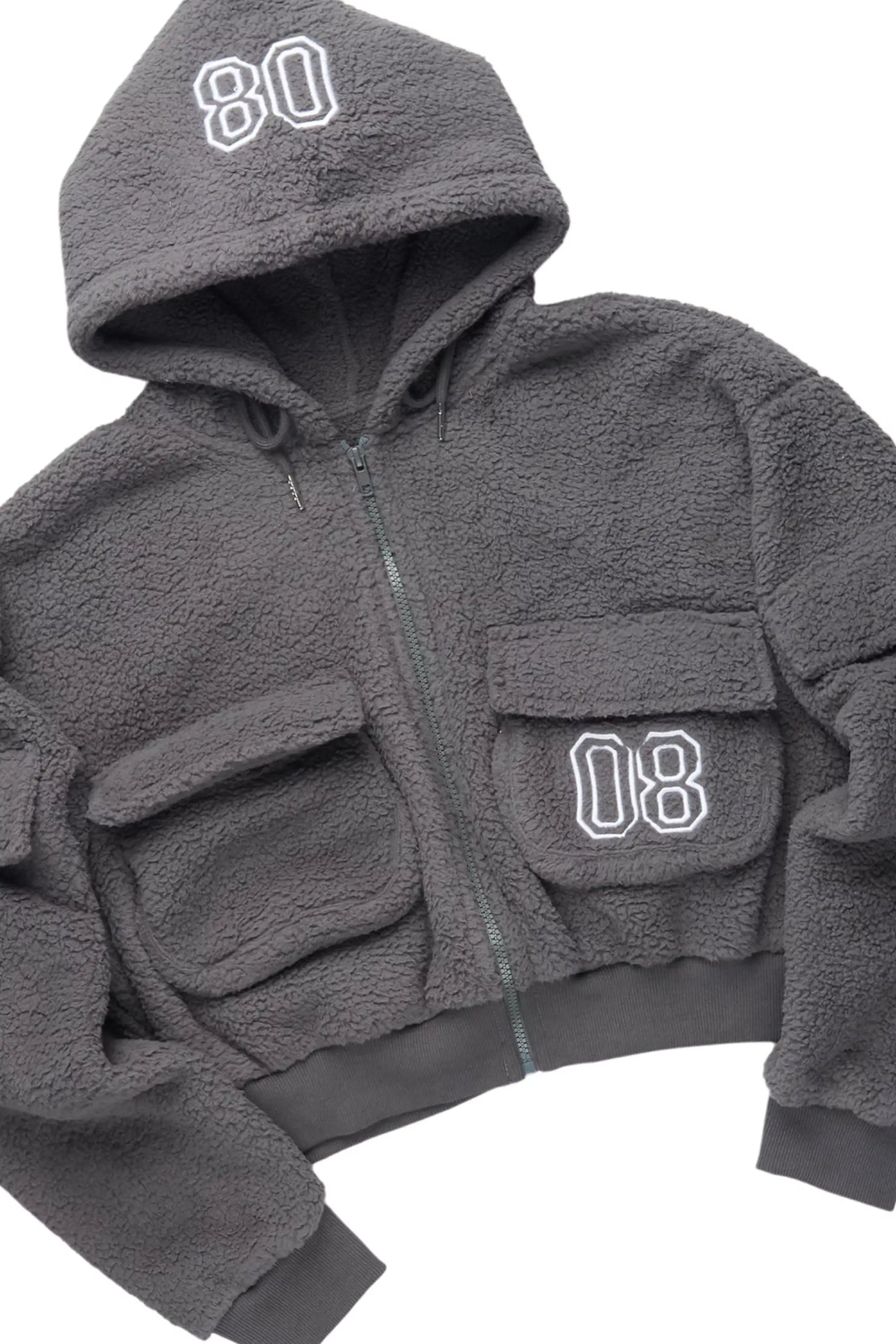 Renea Grey Sherpa Cargo Baggy Fit Track Set