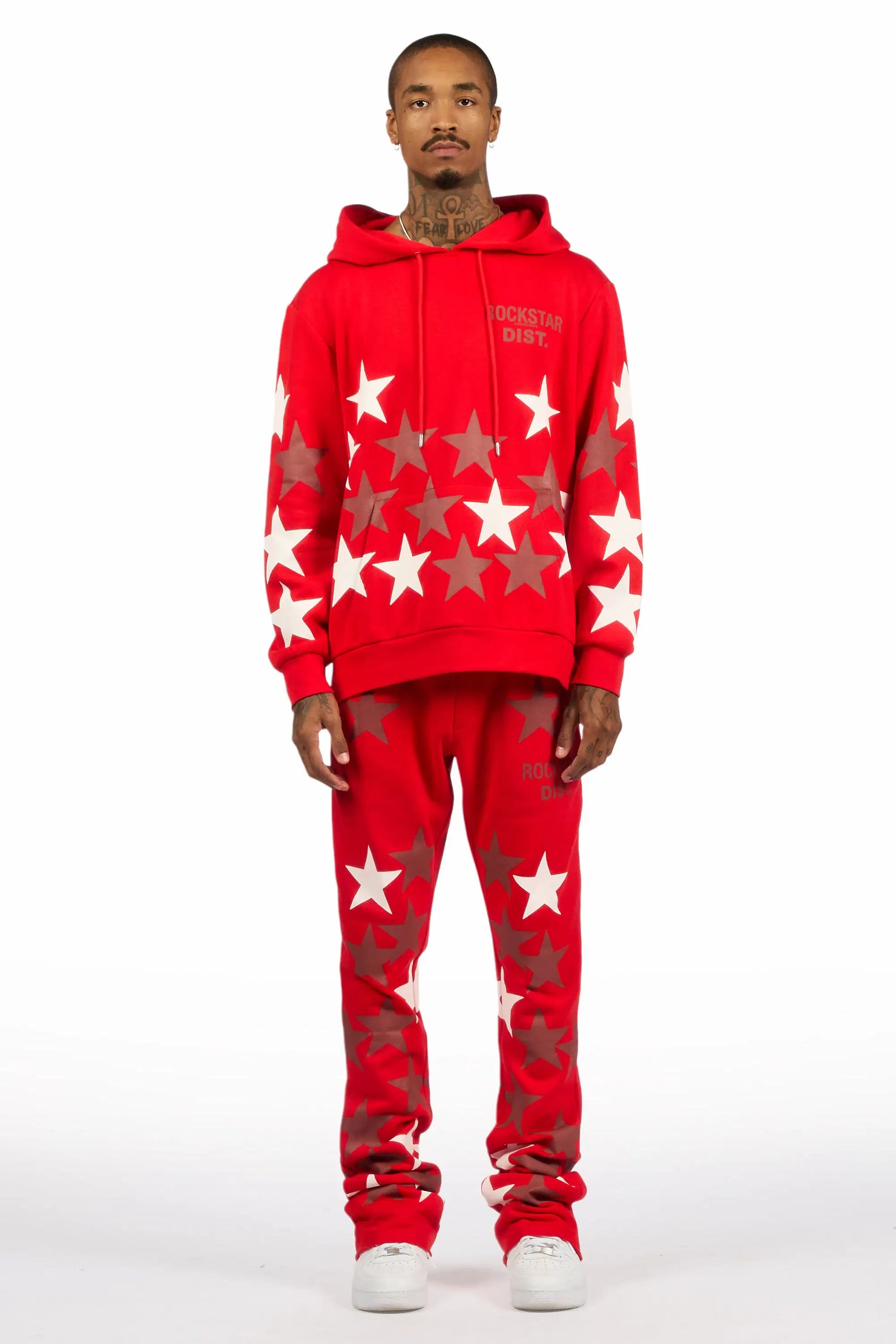 Starlane Red Hoodie Stacked Flare Fit Track Set