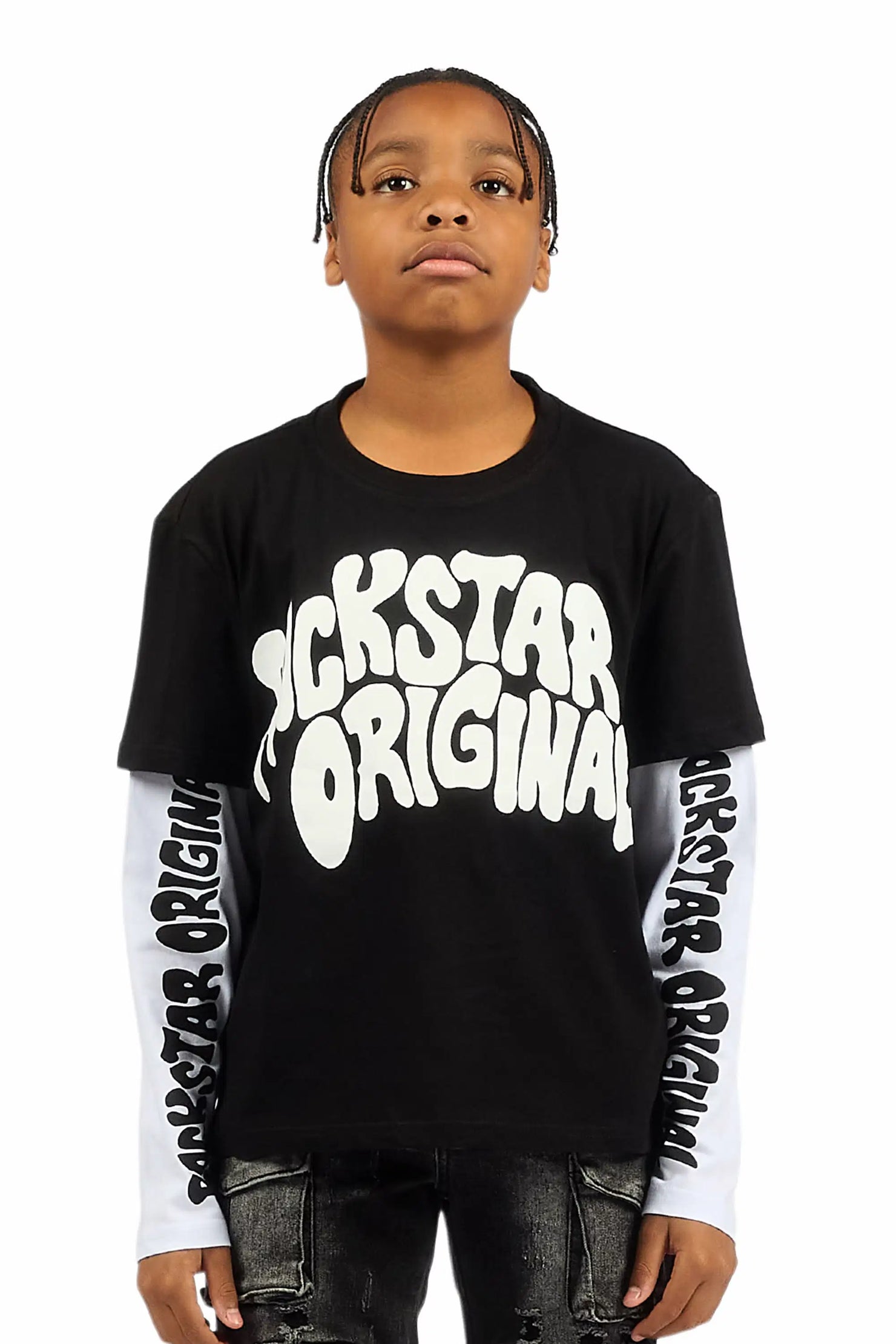Boys Monit Black/White Double Layer Graphic T-Shirt
