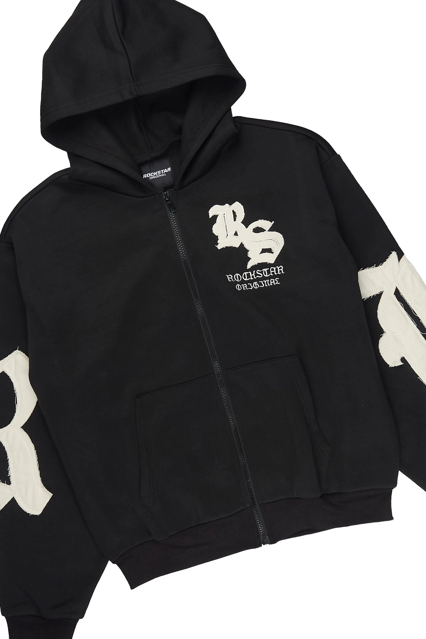 Boys Shire Black/White Zip Up Hoodie Stacked Track Set